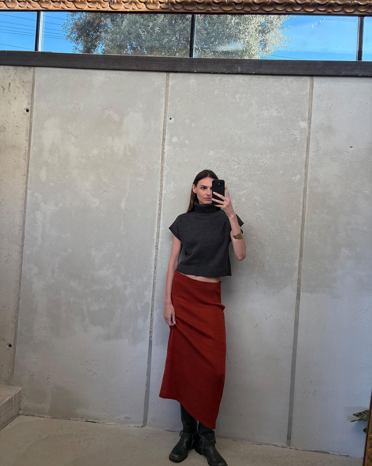 Two-tone Orange Knit Skirt