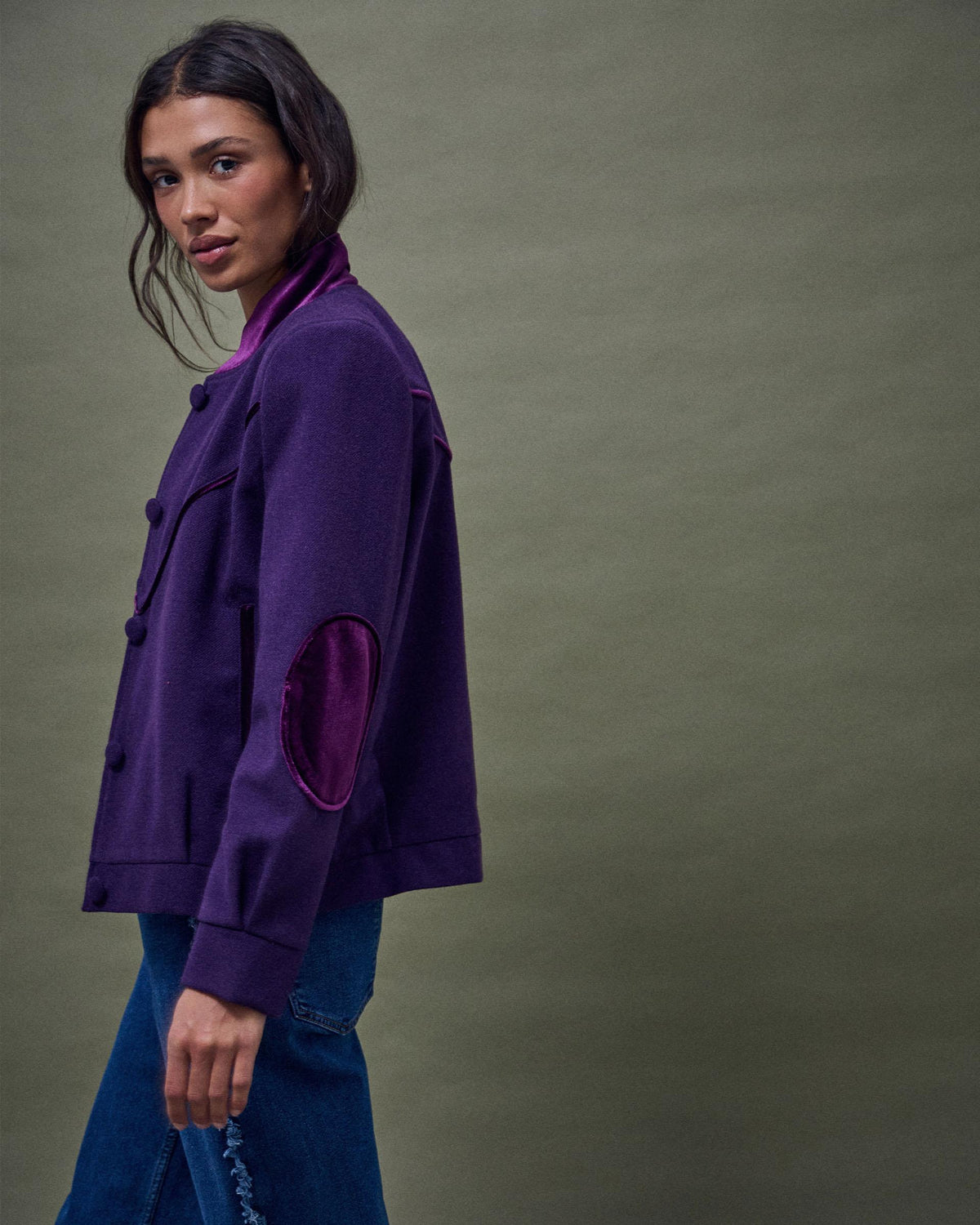 Bomber Terciopelo Contraste Morado