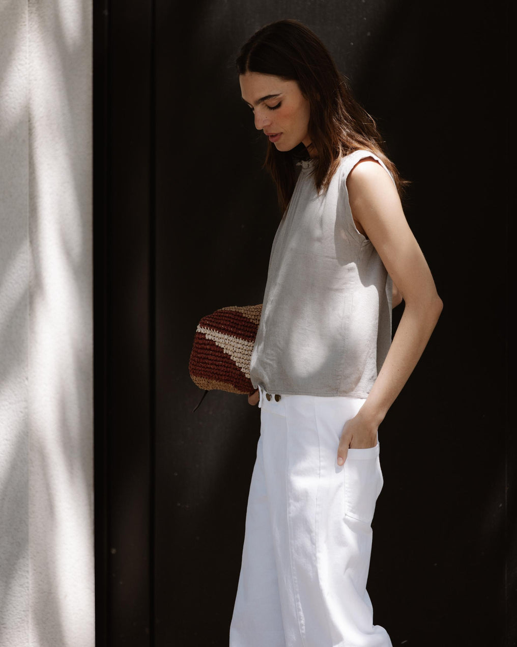Top Linho Folho Gola Taupe