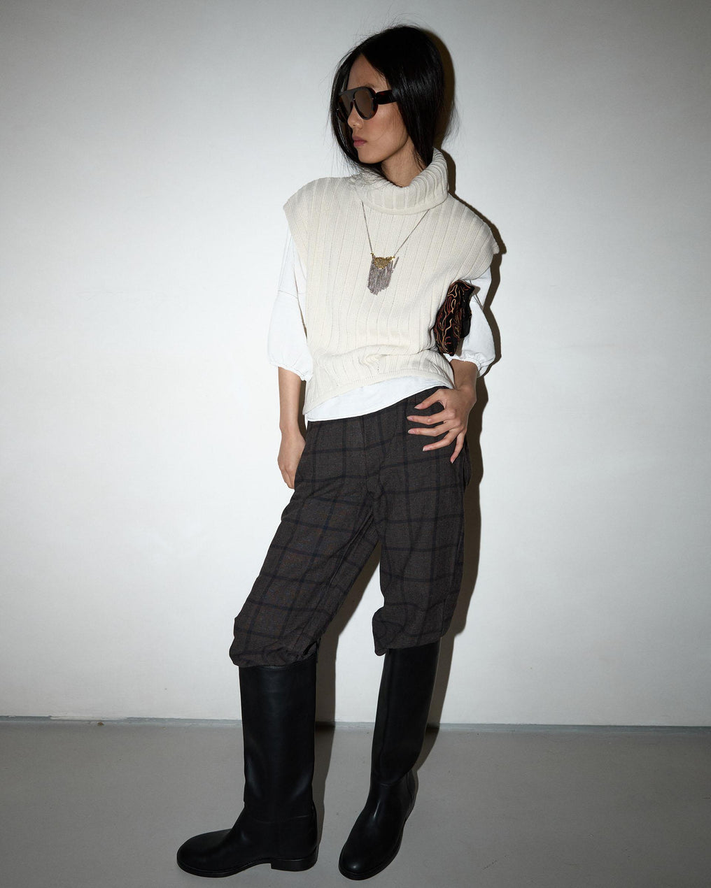 Brown Balloon Check Trousers