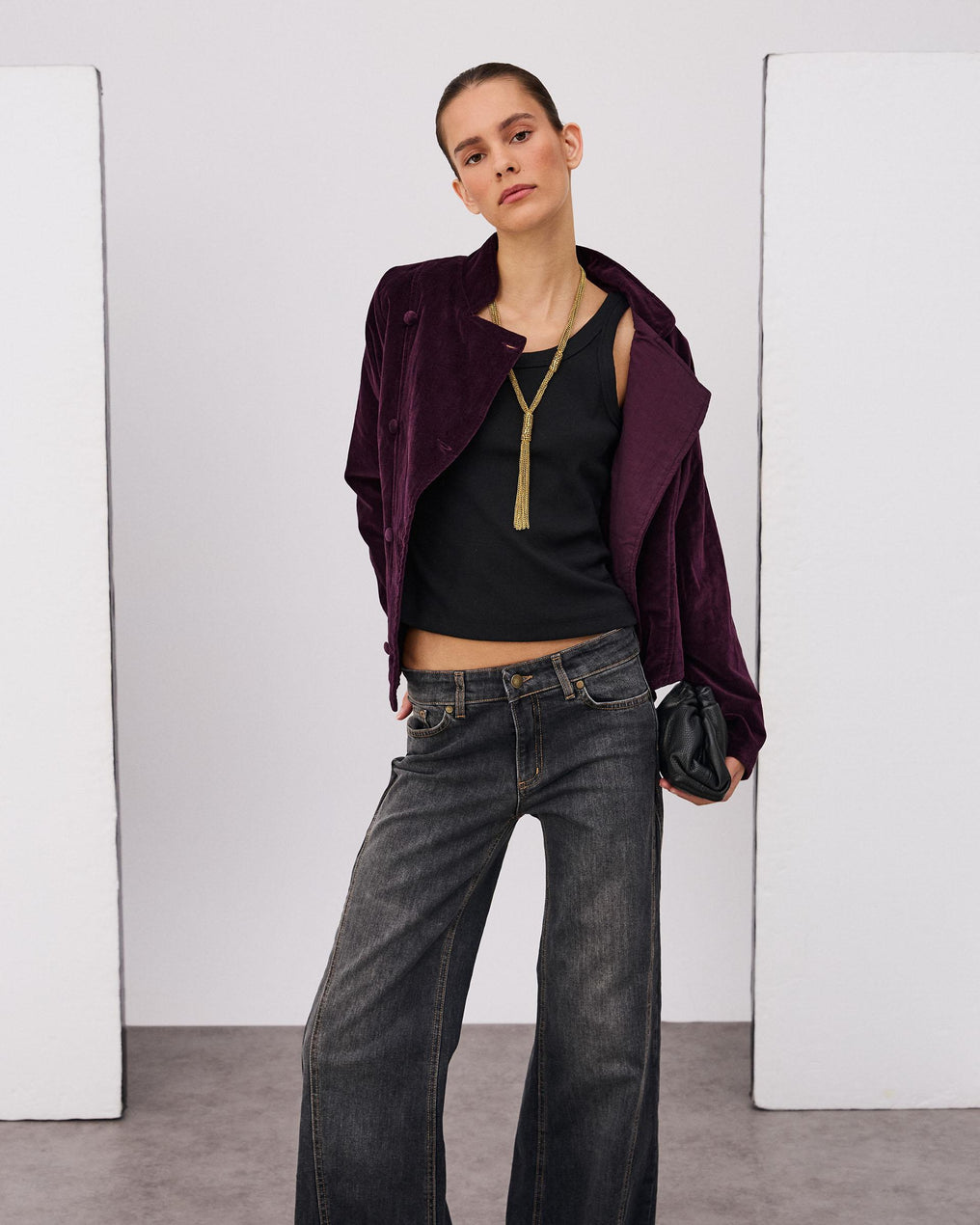 Chaqueta Cruzada Terciopelo Morado