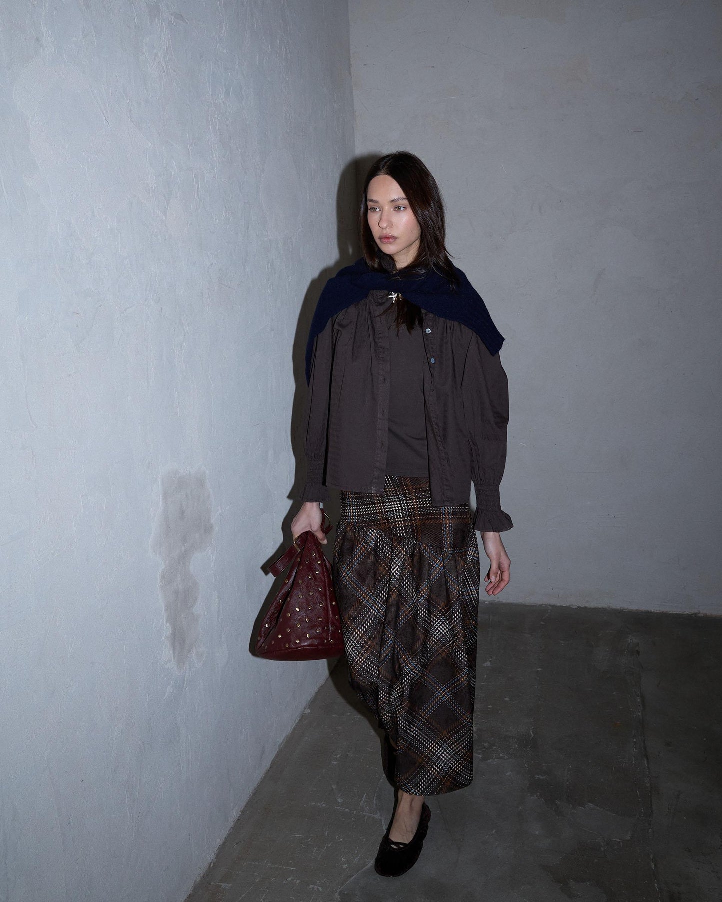 Falda Canesú Asimétrico Cuadros Marrón