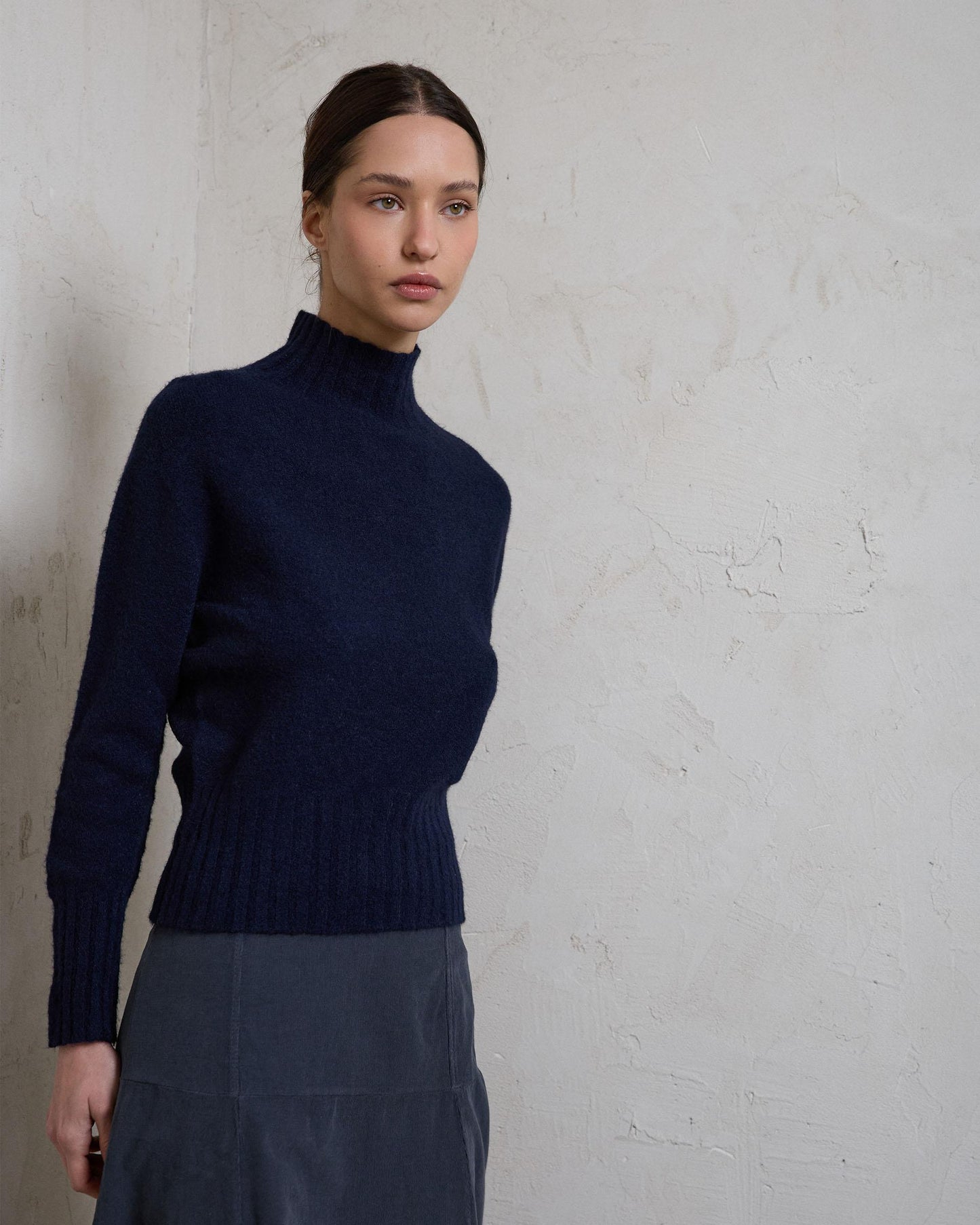 Jersey Cuello Alto Rib Azul Marino