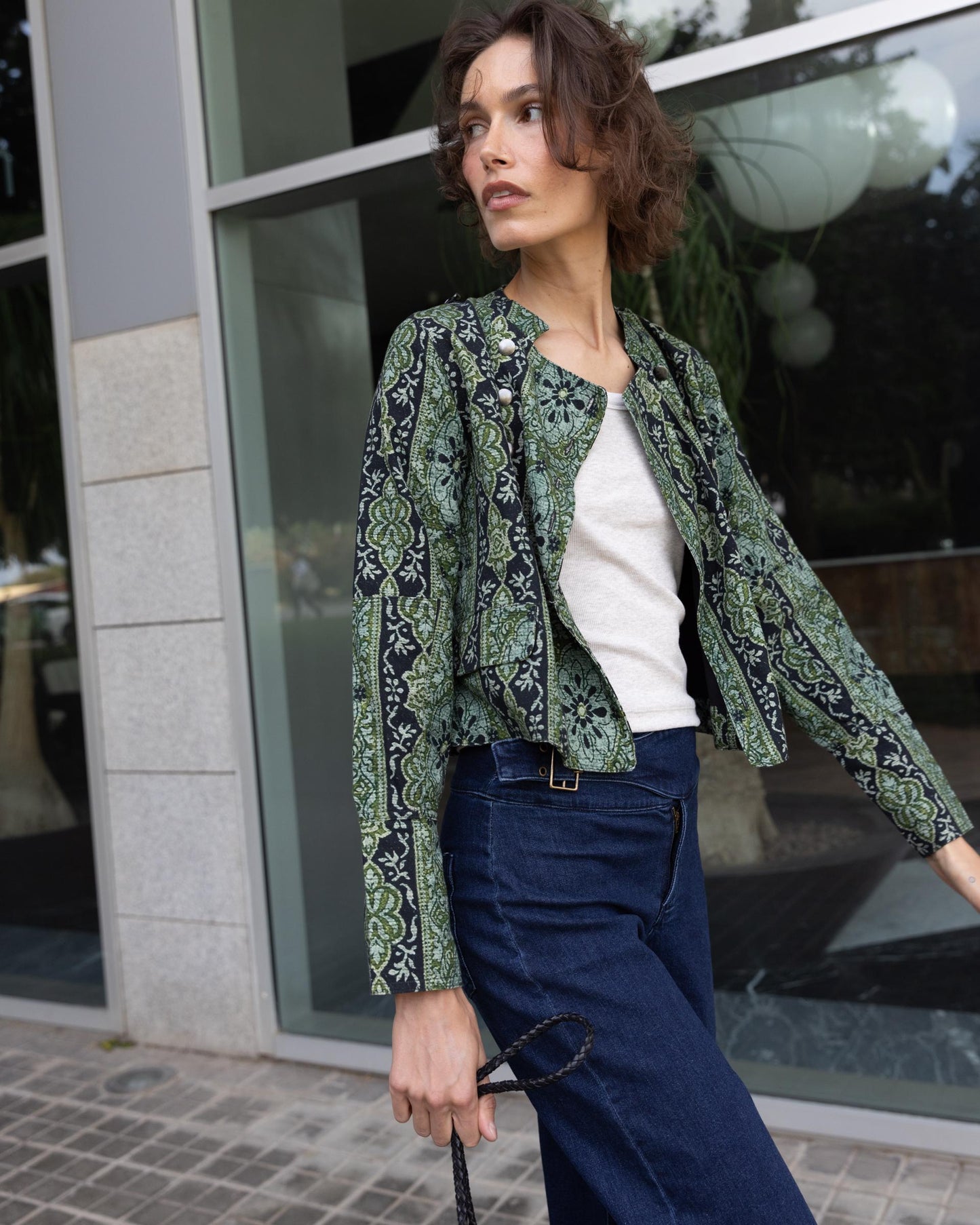 Veste Boutons Rabat Imprimé Vert