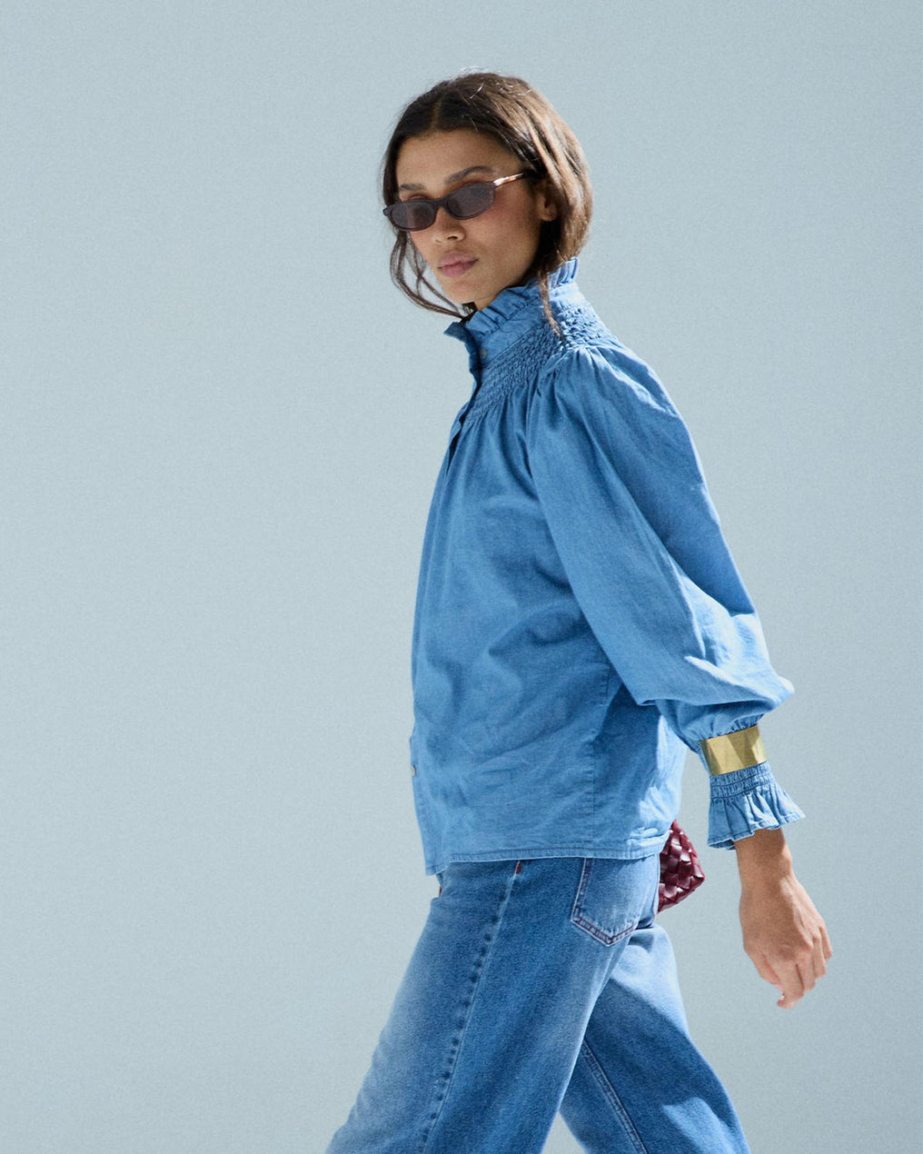 Brusa Coll Alt Tipus Denim Blau Texà