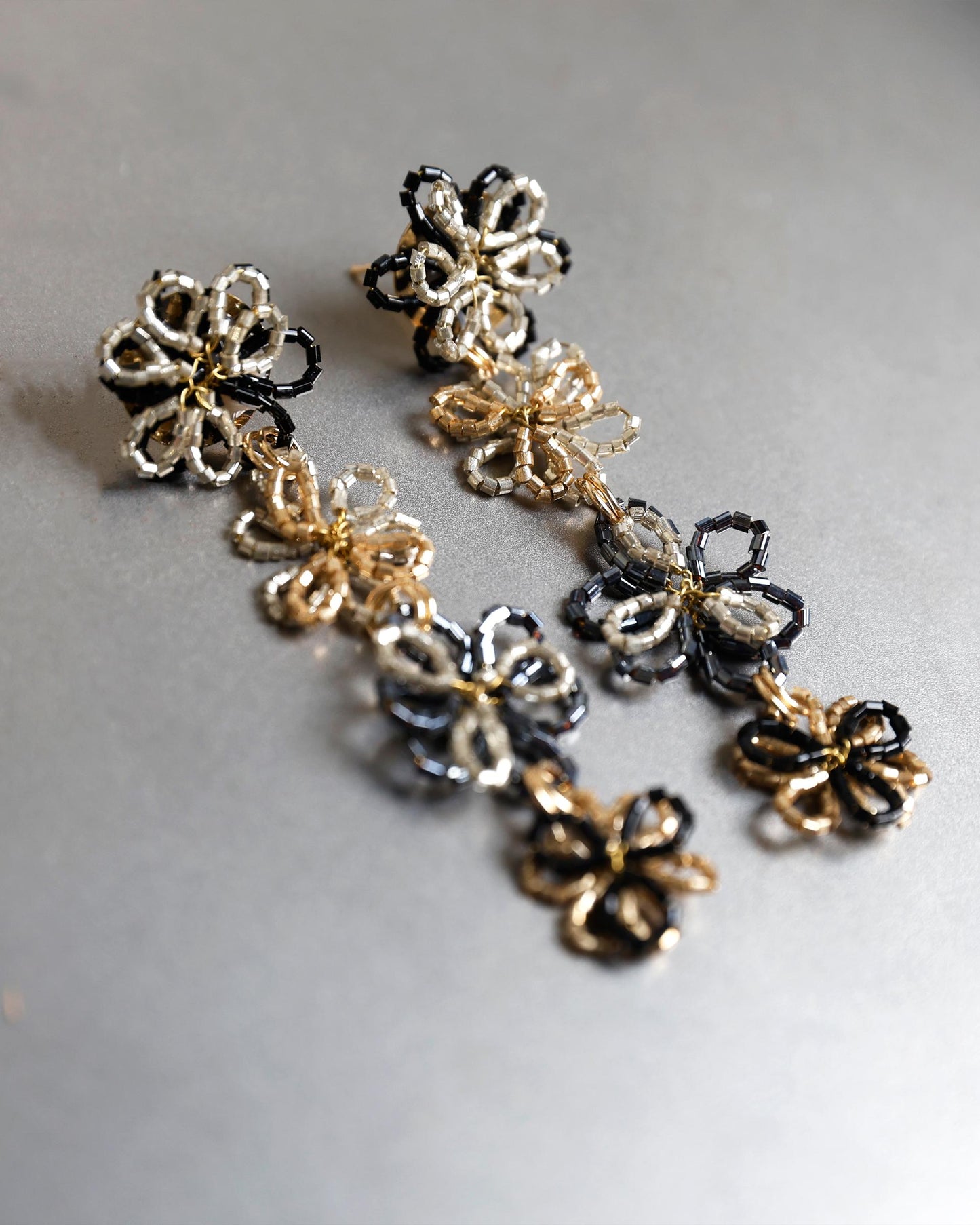Black Beaded Flower Earrings