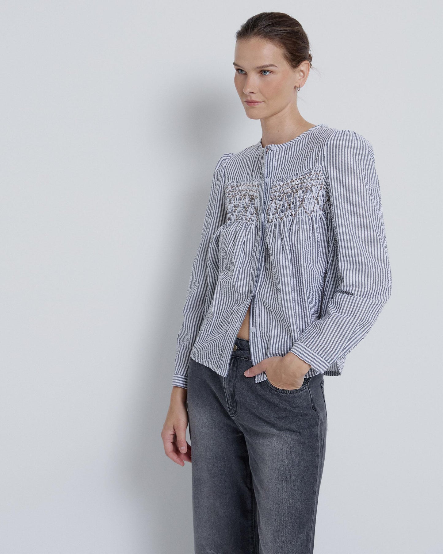 Camisa Rayas Nido De Abeja Antracita