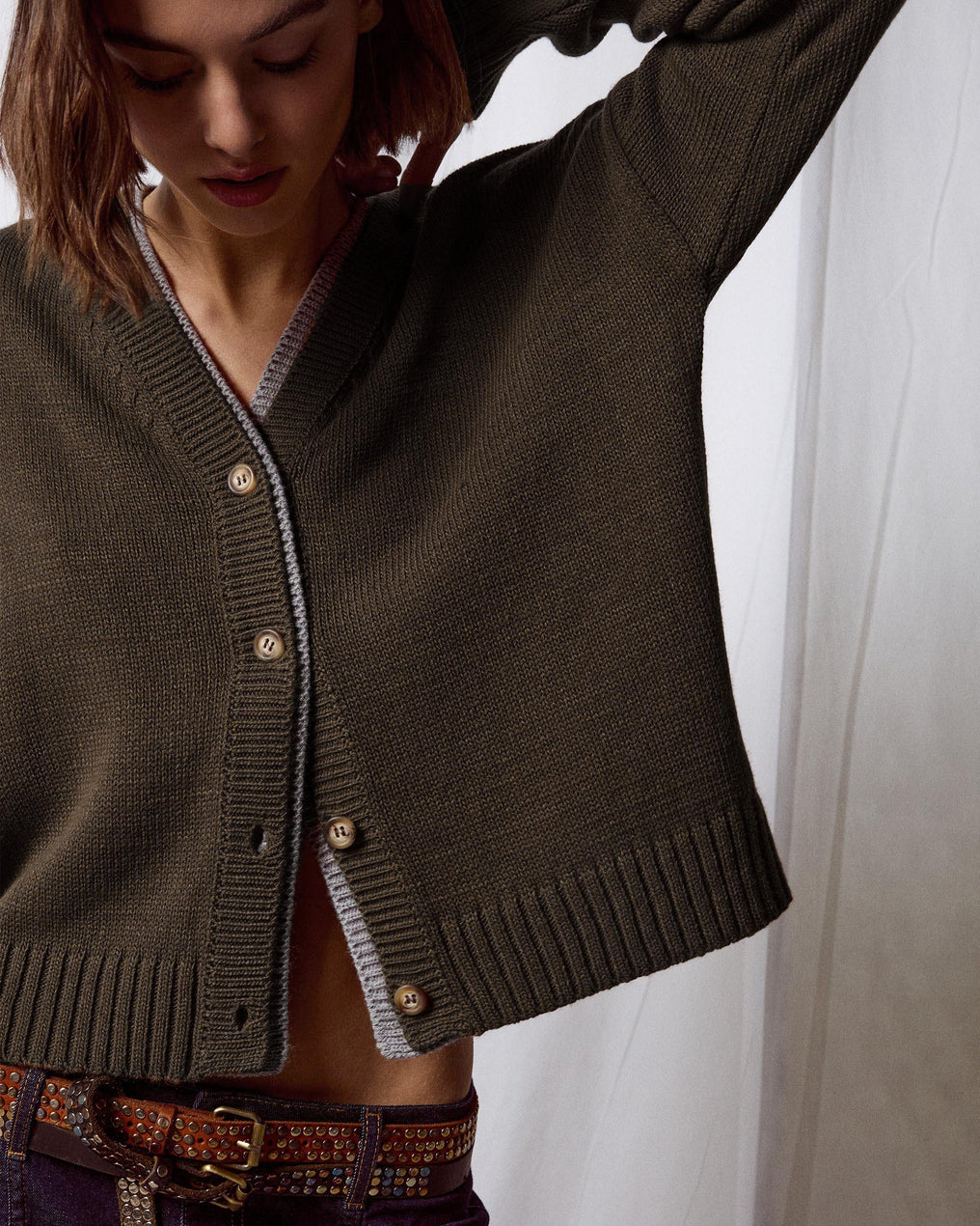 Chaqueta Contrastes Bicolor Kaki