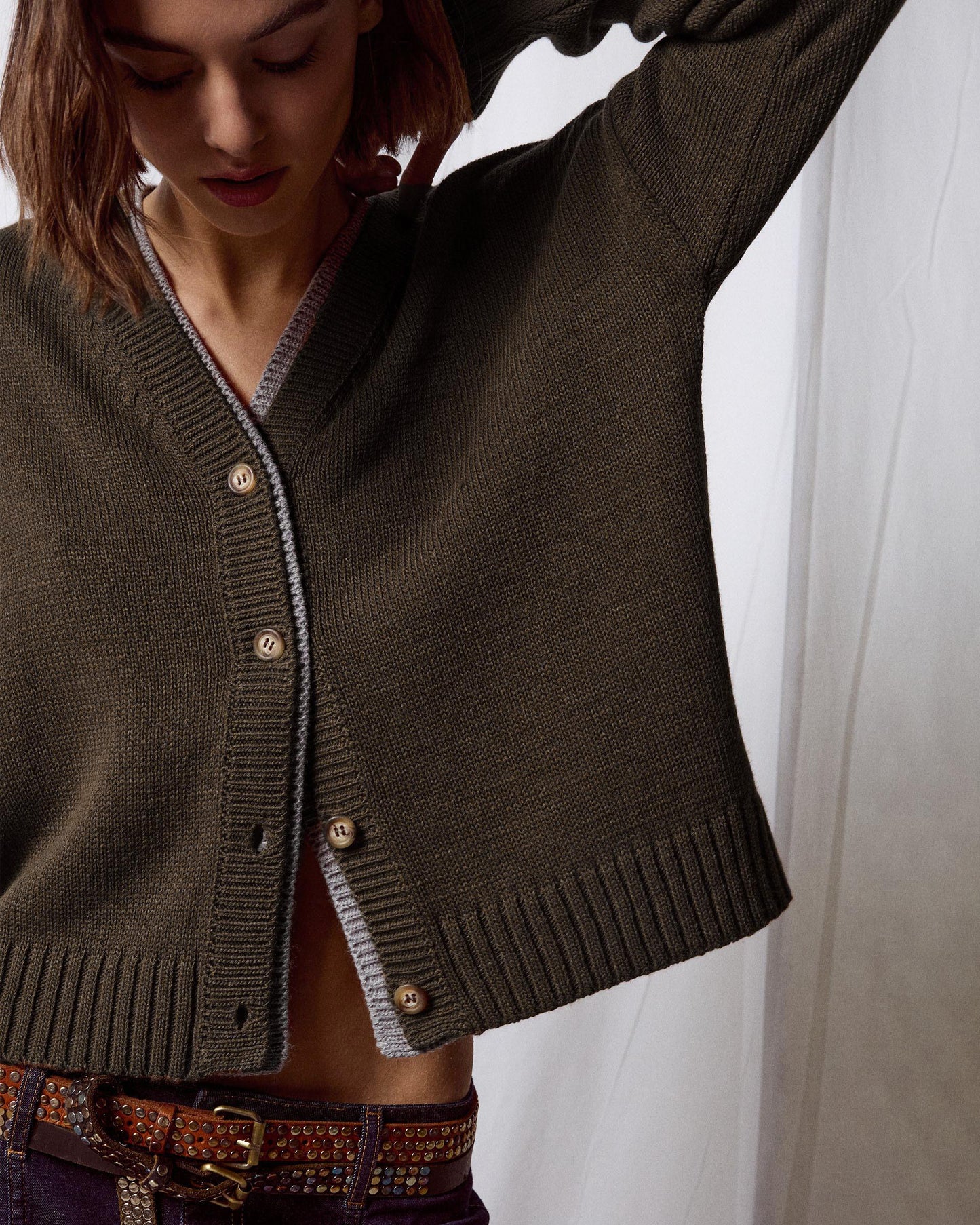 Chaqueta Contrastes Bicolor Kaki