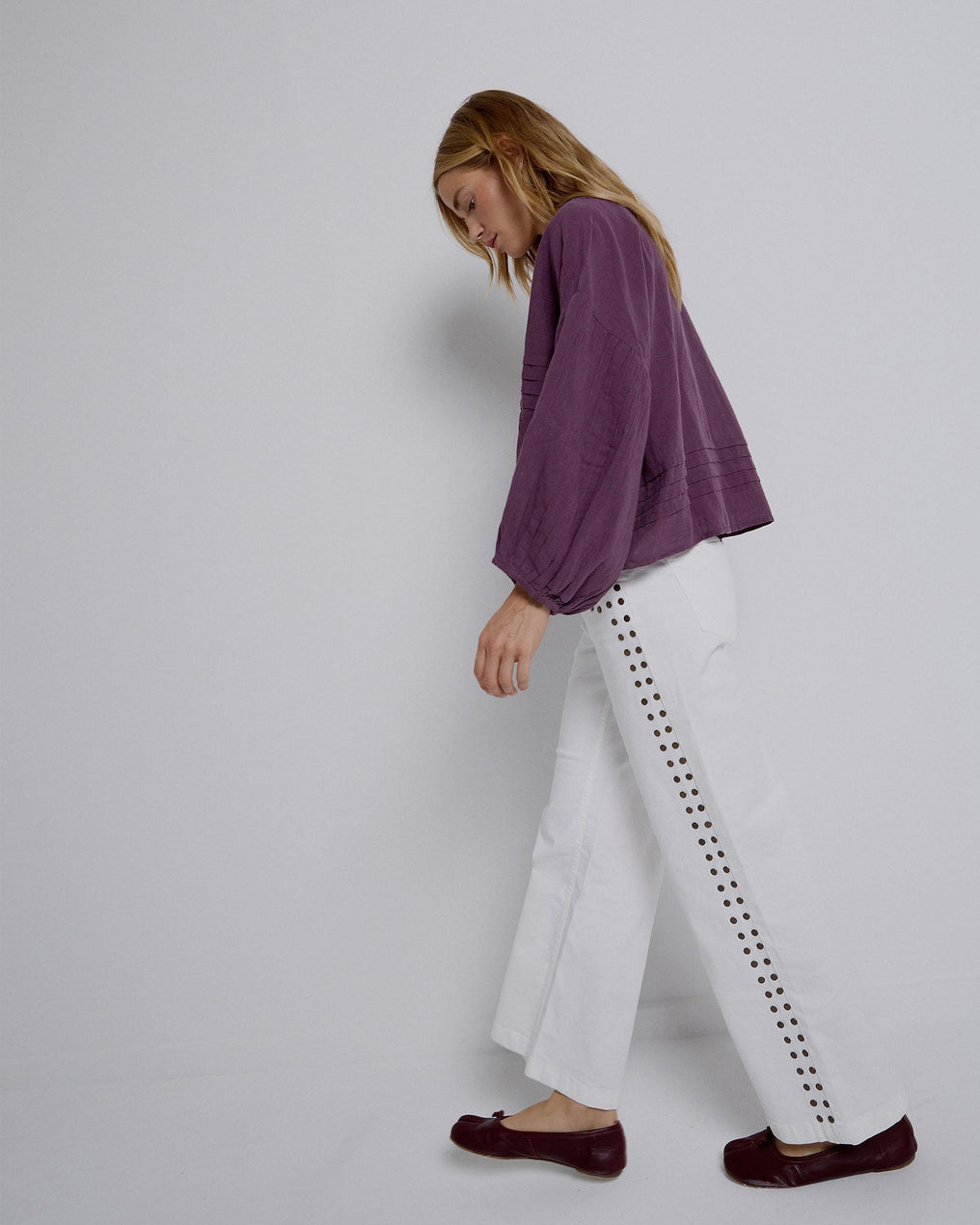 White Flat Studded Jeans