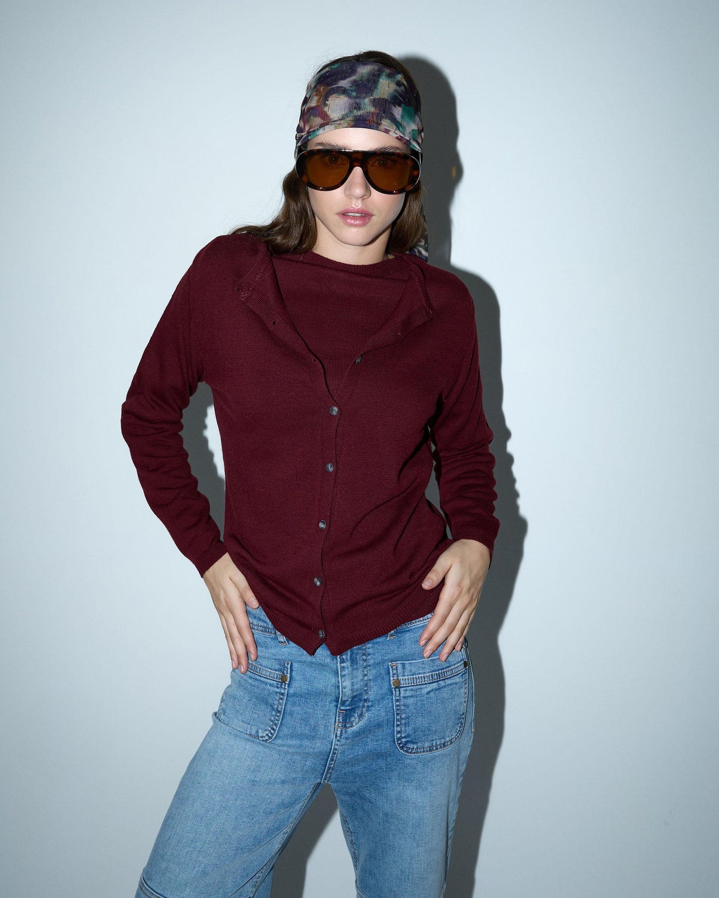 Fine Knit Jacket in Burgundy