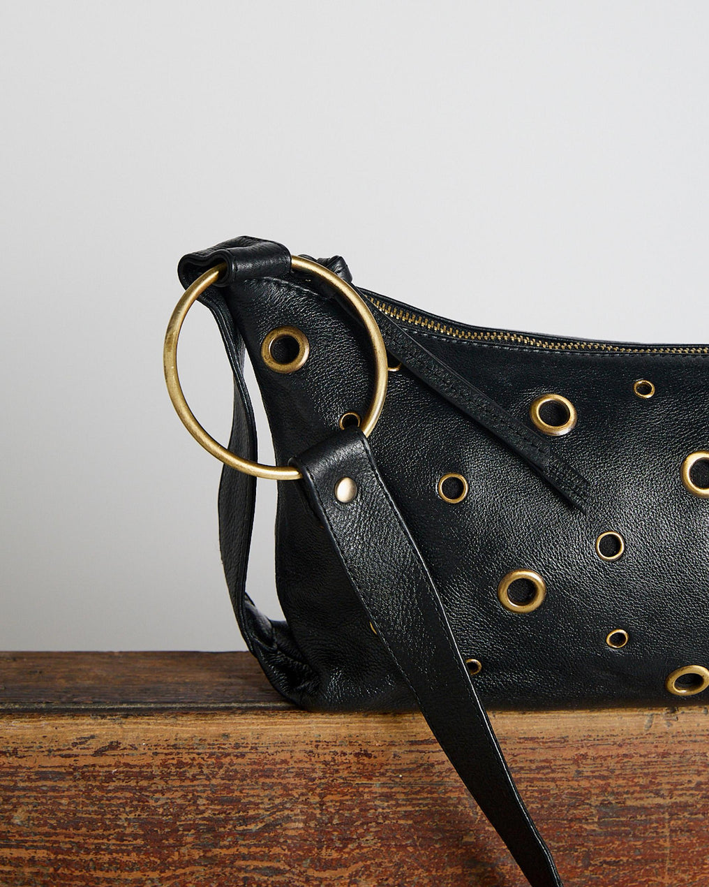 Black Leather Ring Bag