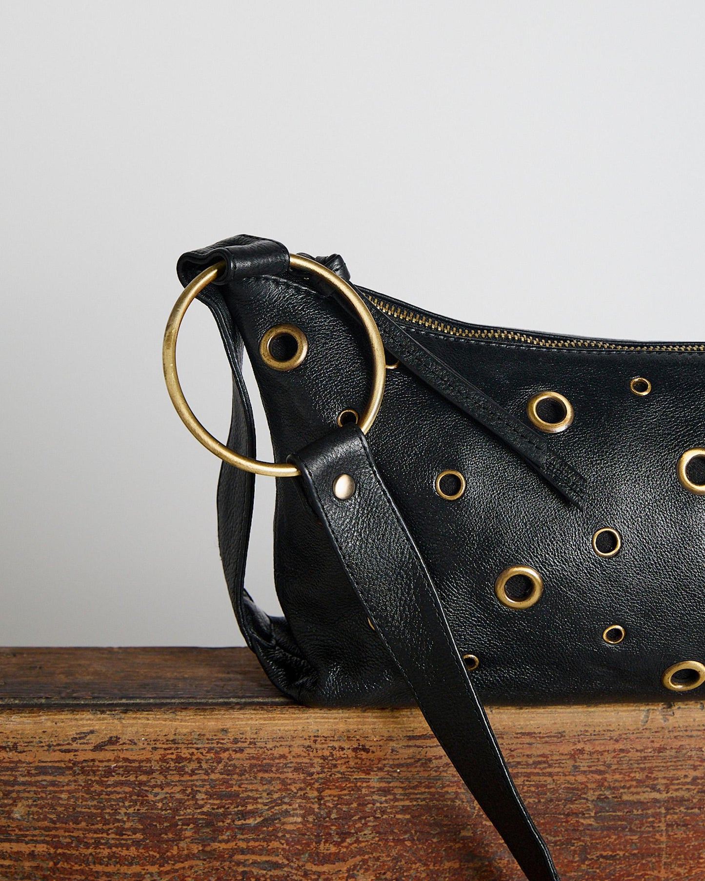 Black Leather Ring Bag