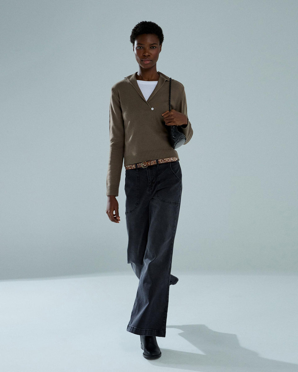 Jersey Cuello Polo Botón Taupe