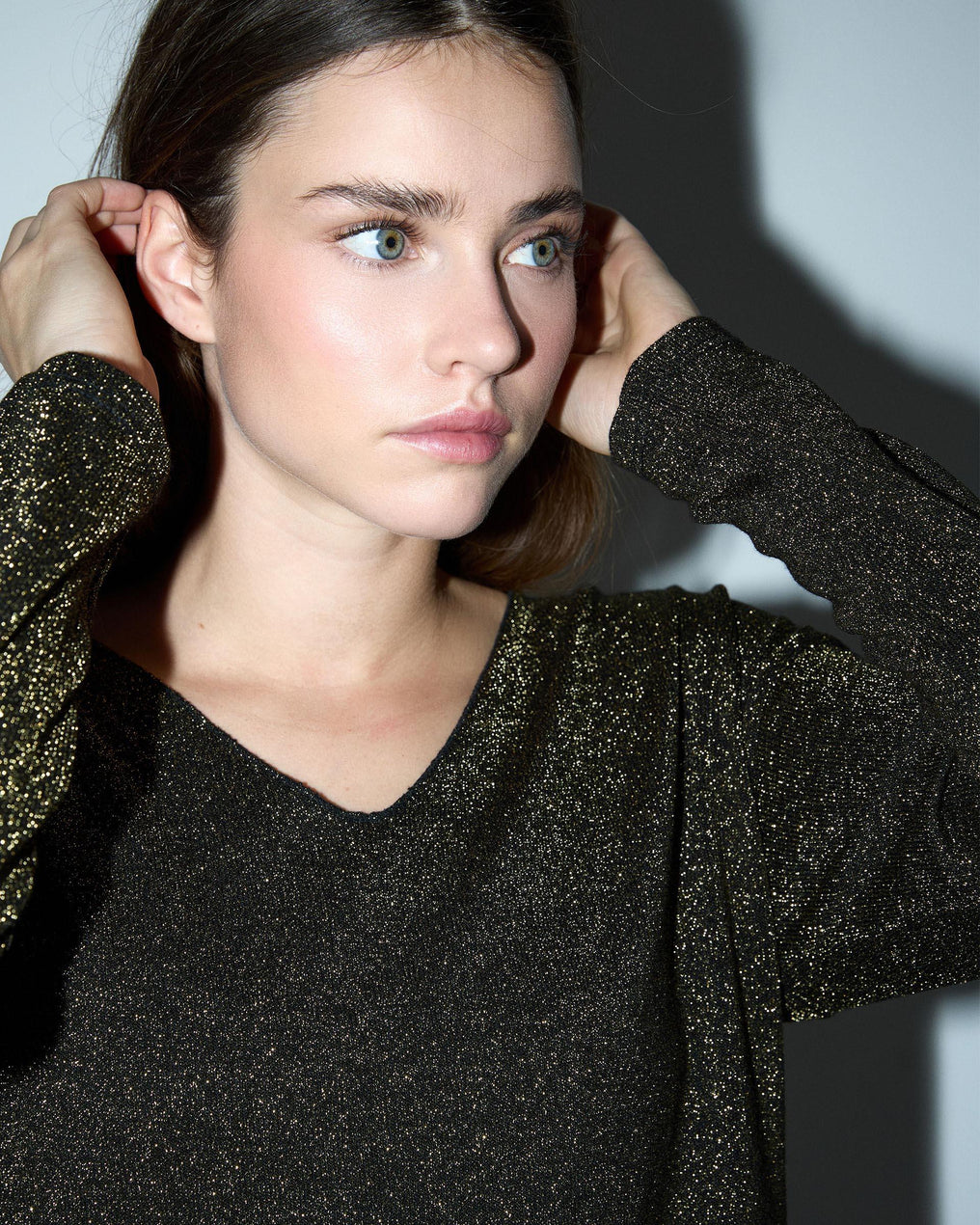 T-shirt preta de manga comprida com lurex