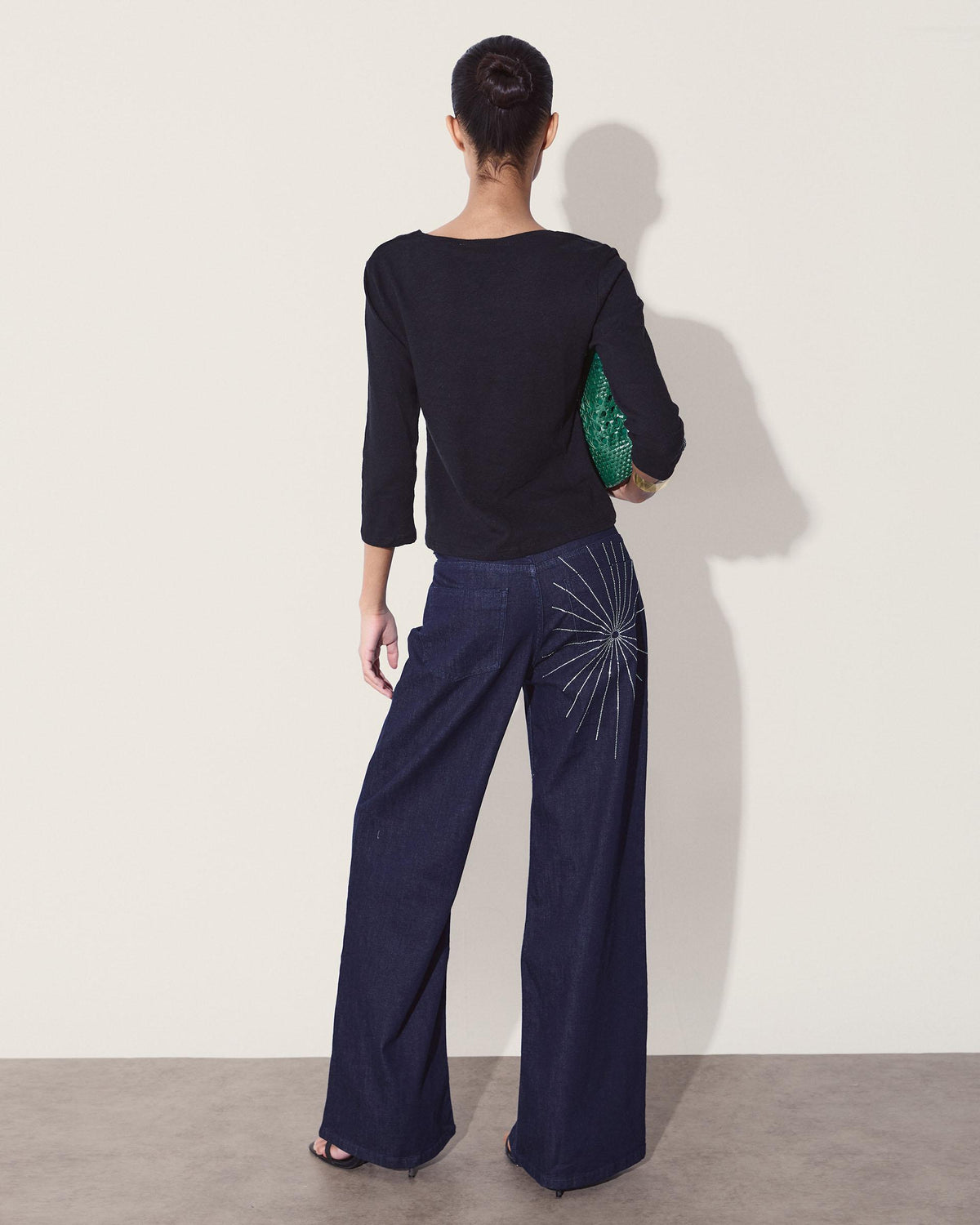 Jeans Estrella Brillos Trasera Azul Oscuro
