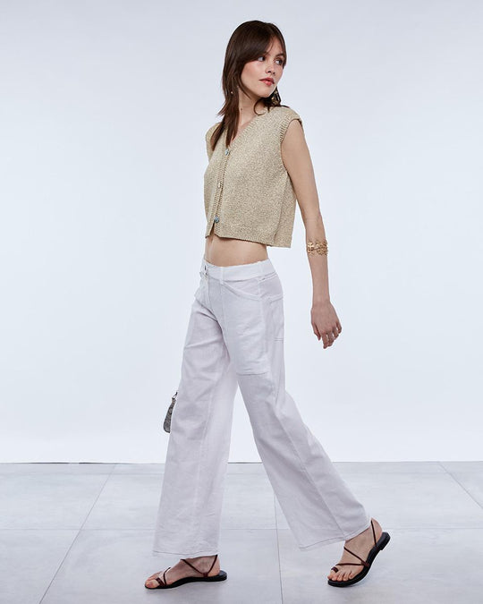 Pantalón Costura Contraste Blanco - 2