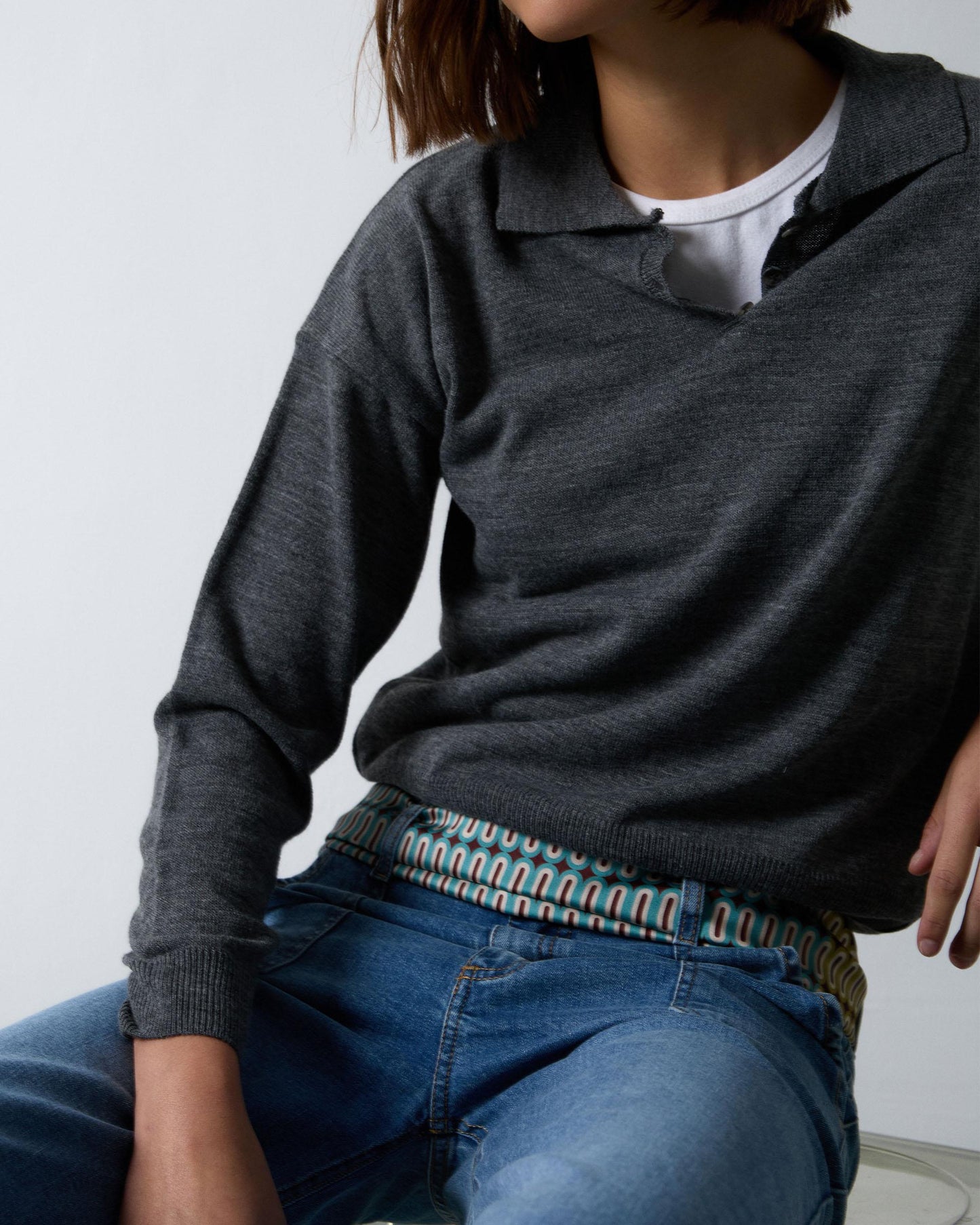 Camisola Polo Cinza de Malha Fina