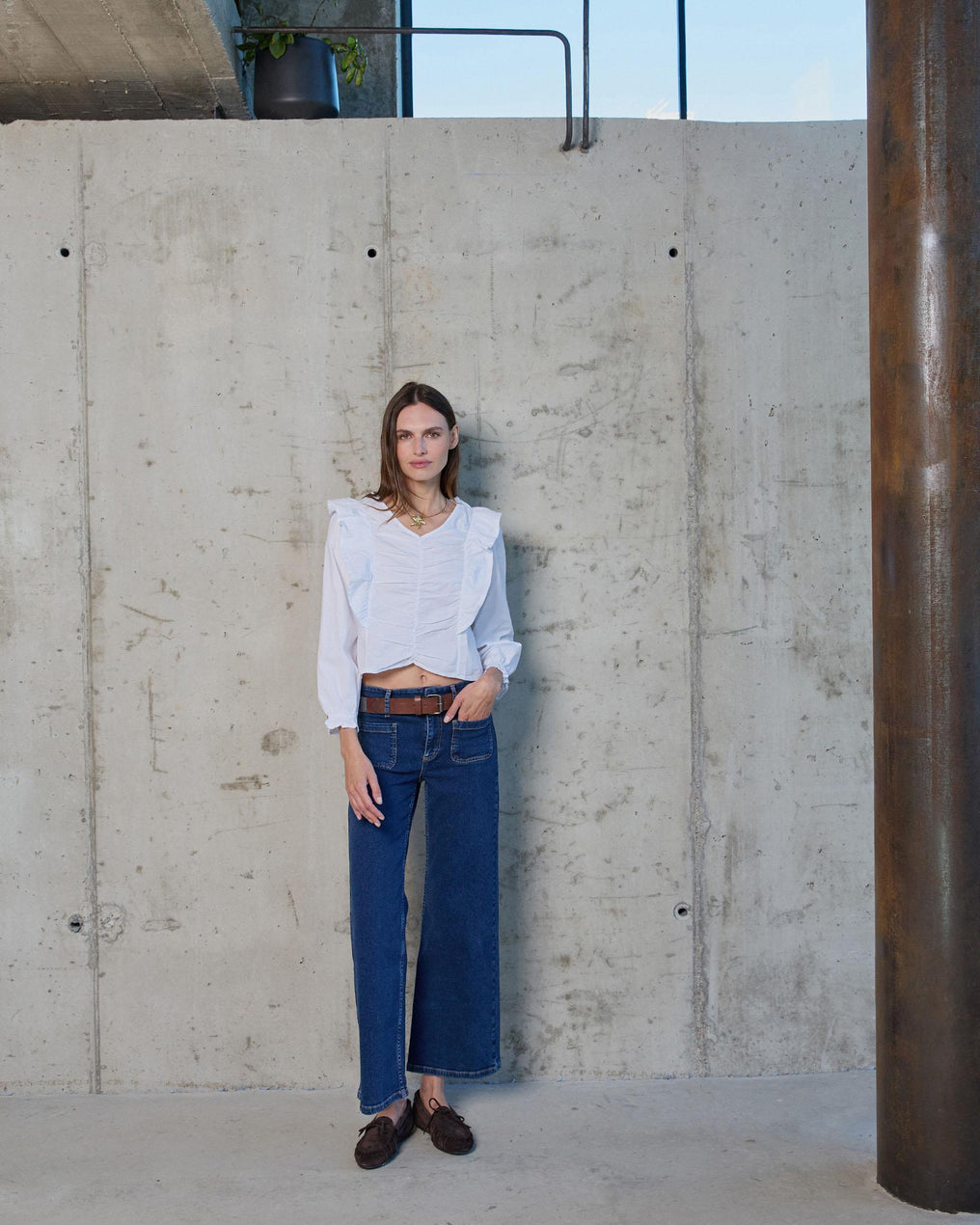 Blusa Fruncido Volante Blanca