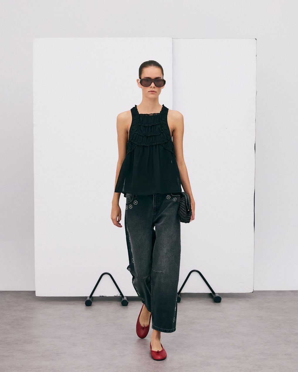 Black Ruffled Cami Top
