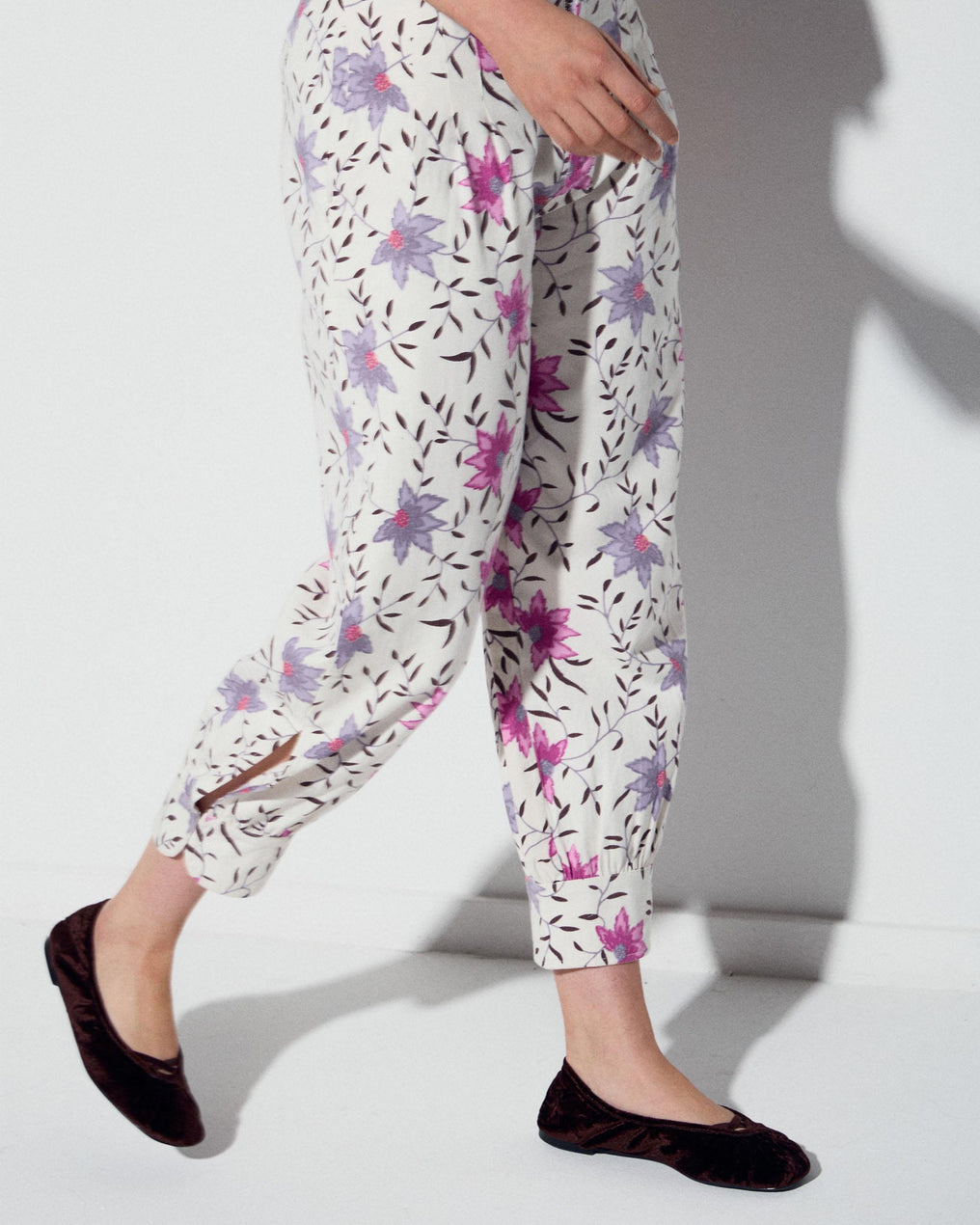 White Floral Print Harem Pants
