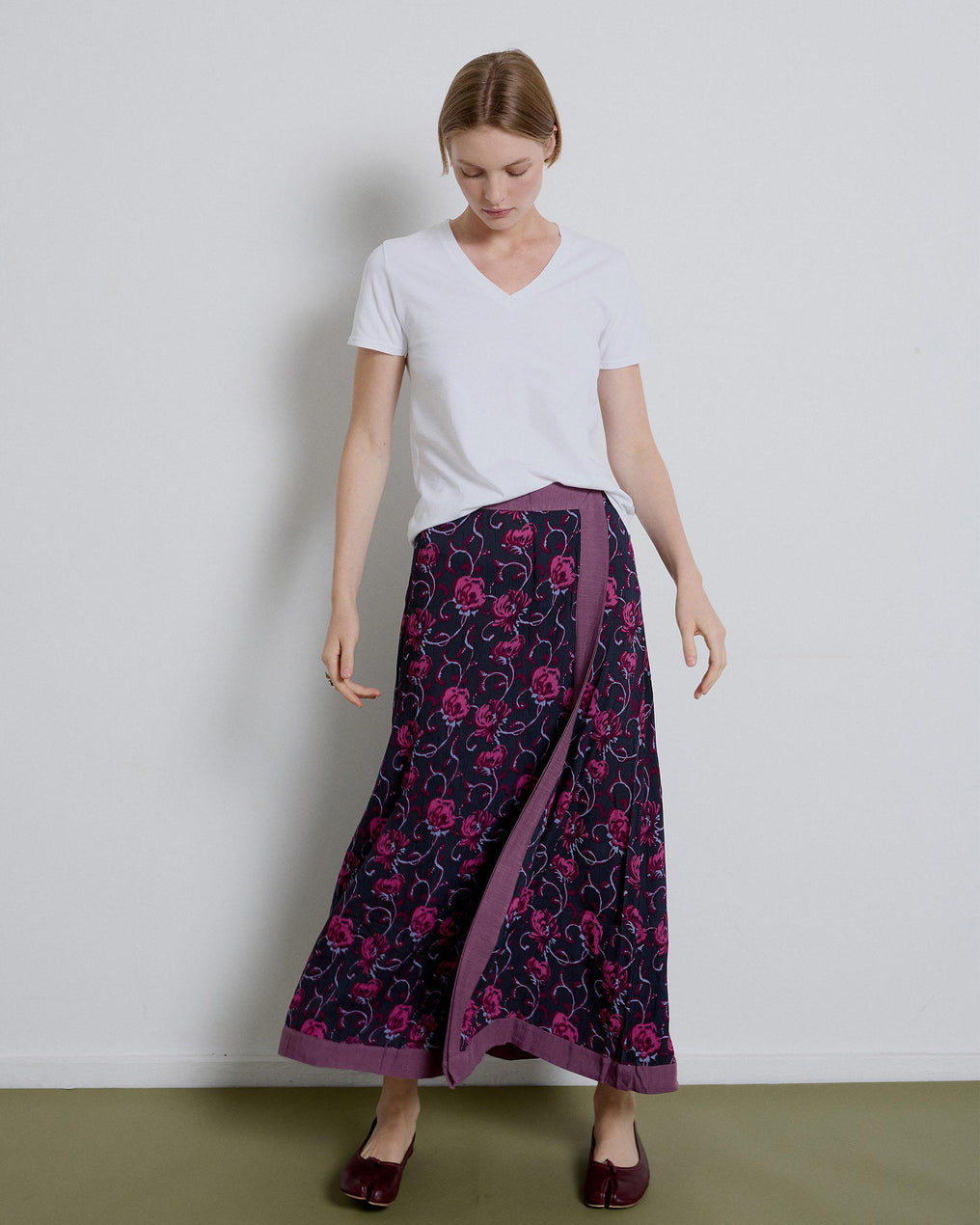 Falda Estampada Volante Lateral Morado