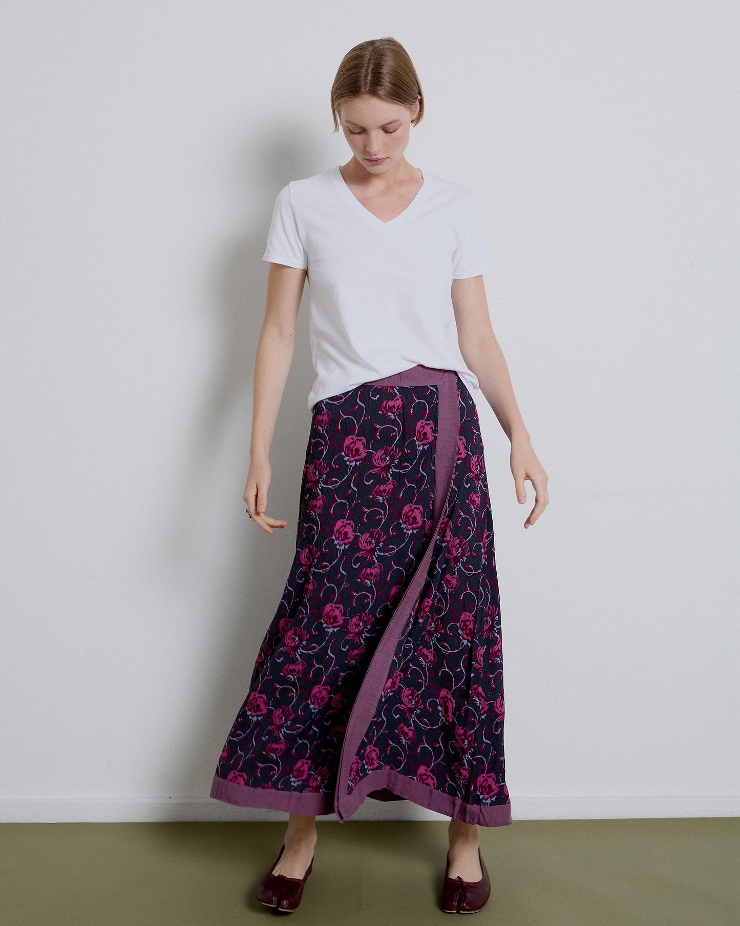 Falda Estampada Volante Lateral Morado