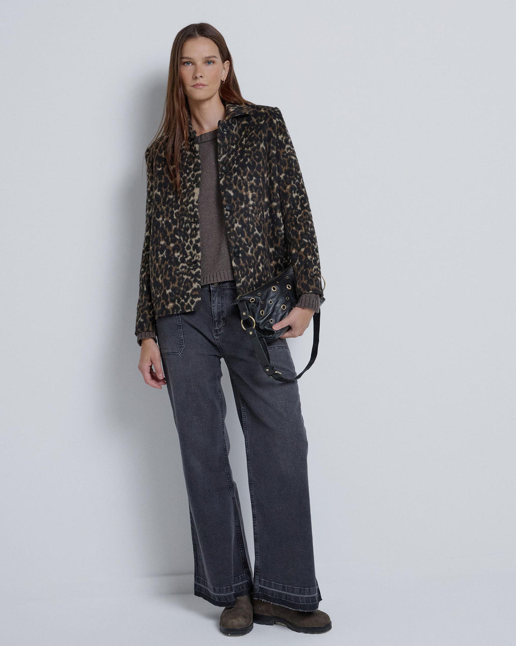 Casaco Animal Print com Lã Castanha