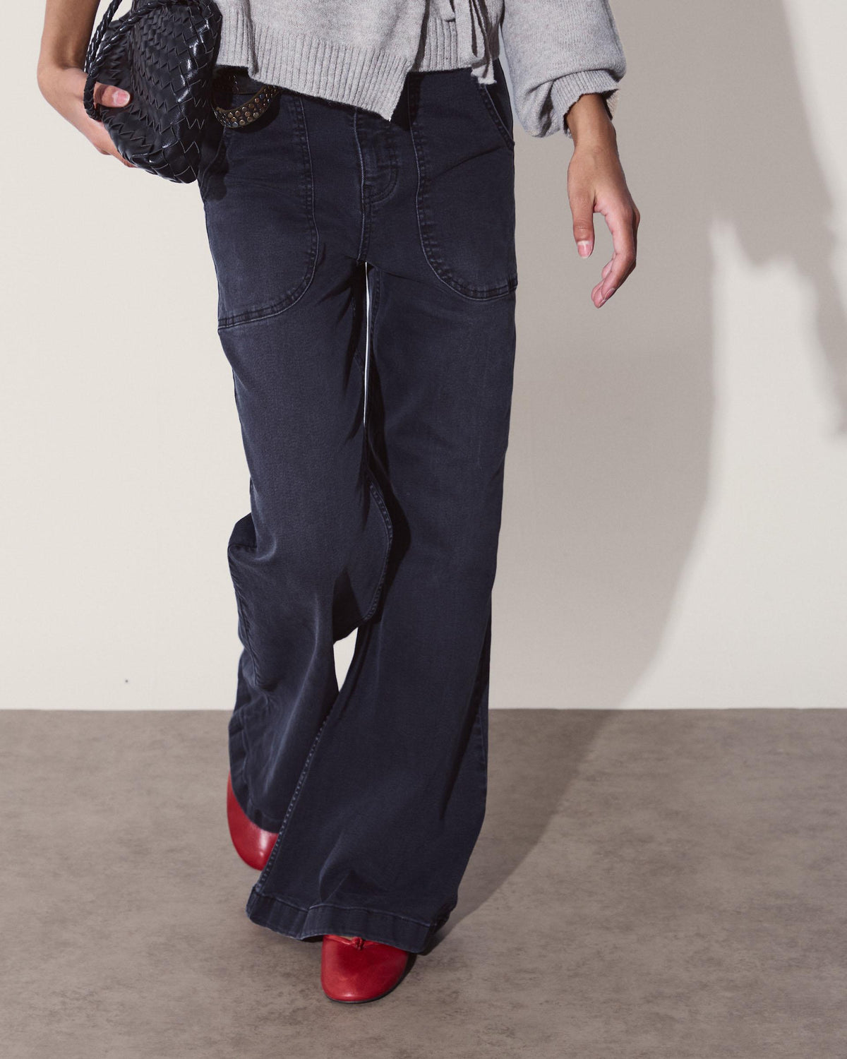 Jeans Botones Campana Negro