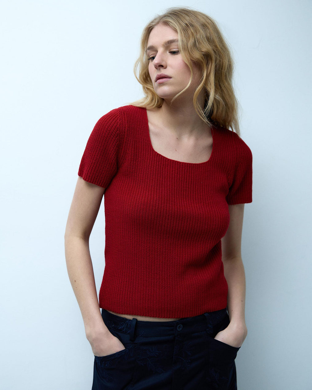 Top Punto Escote Cuadrado Rojo