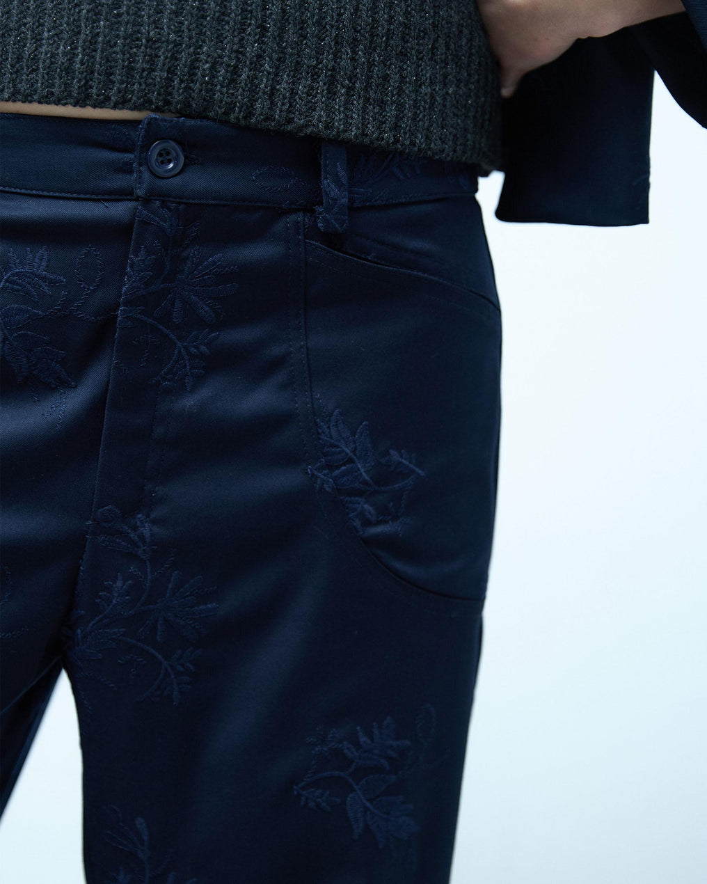 Dark Blue Floral Embroidered Trousers