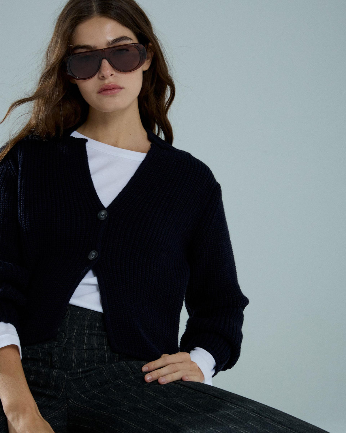 Chaqueta Abierta Botones Azul Oscuro