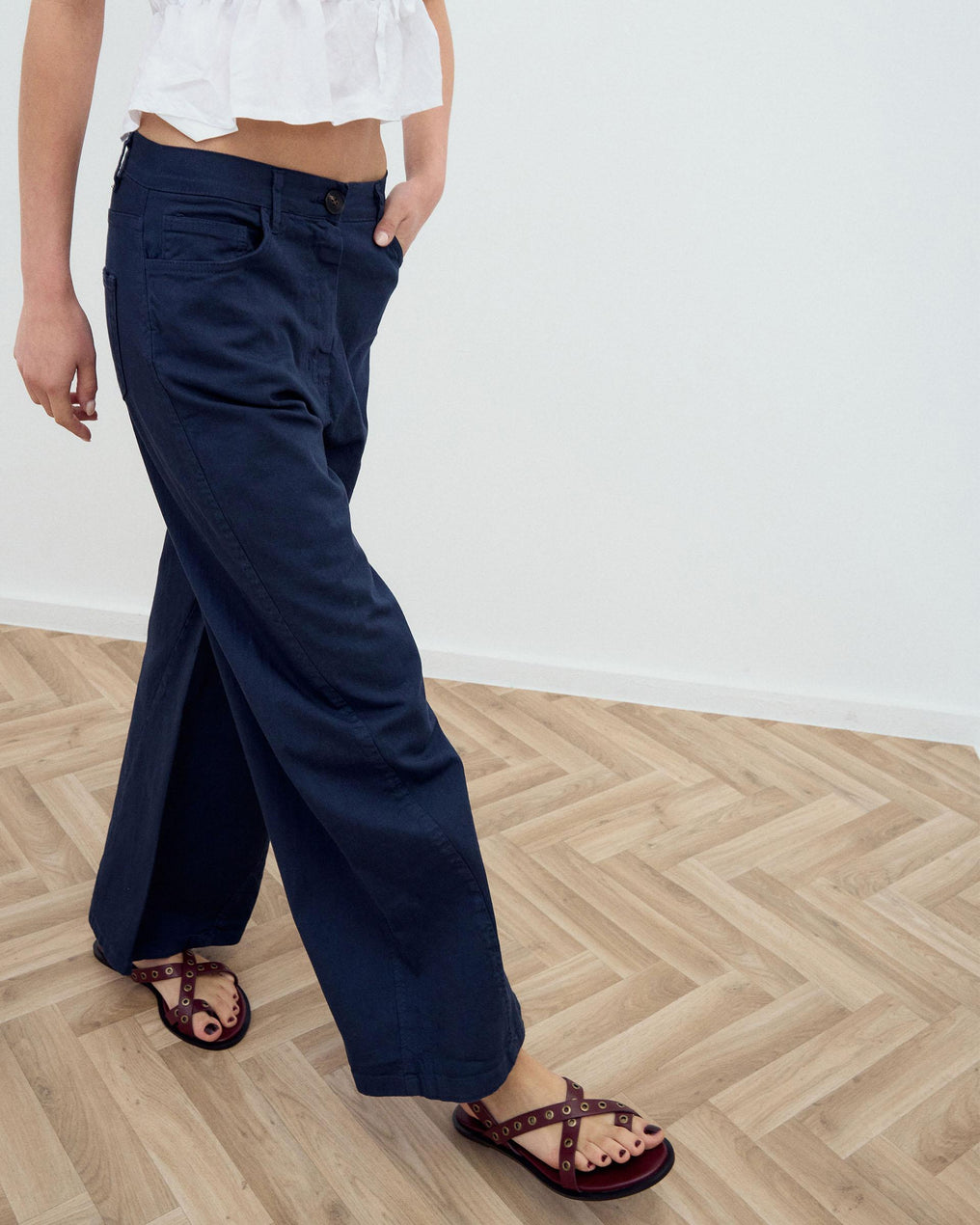 Jeans Costura Diagonal Azul