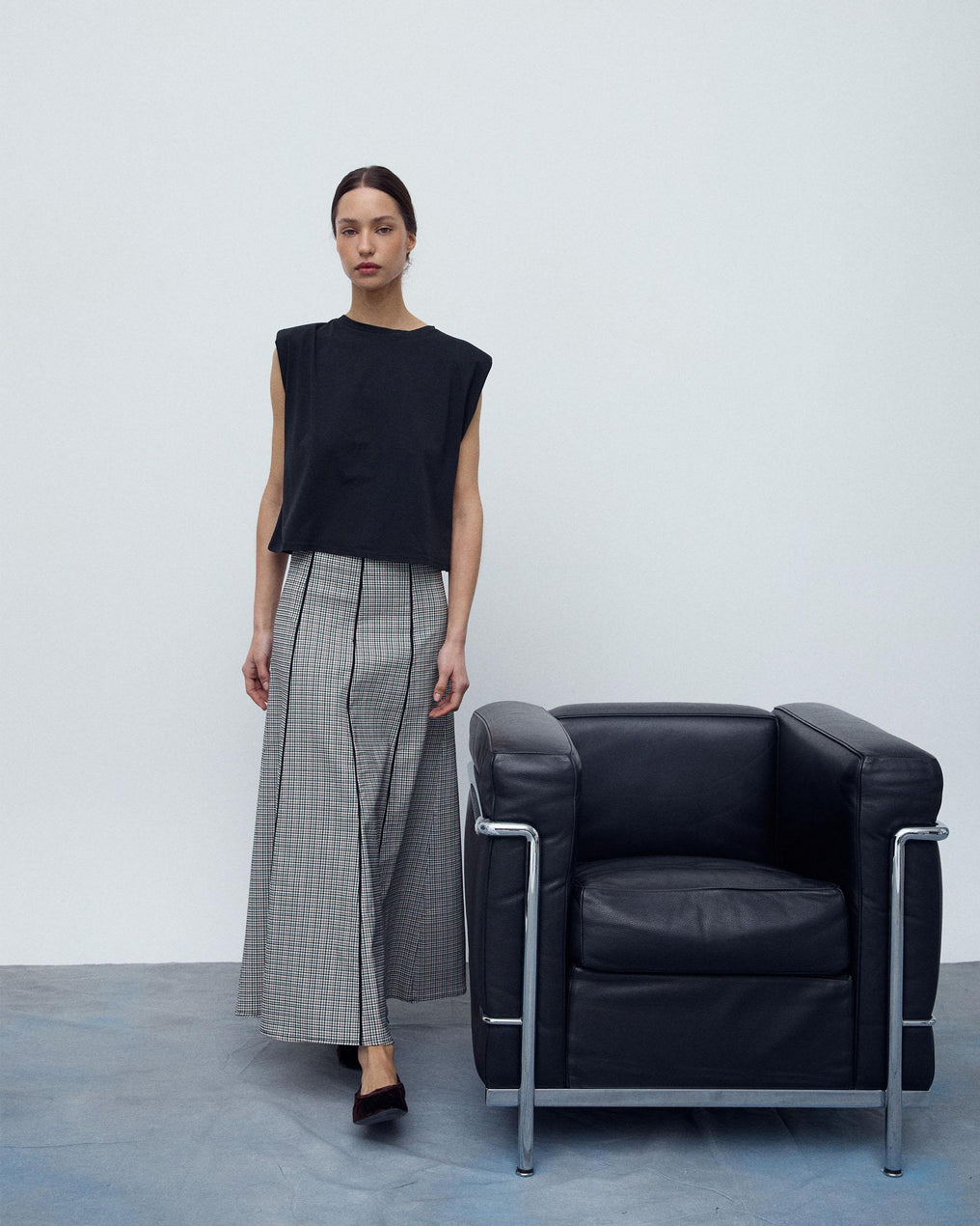 Falda Cuadros Nervios Contraste Negro