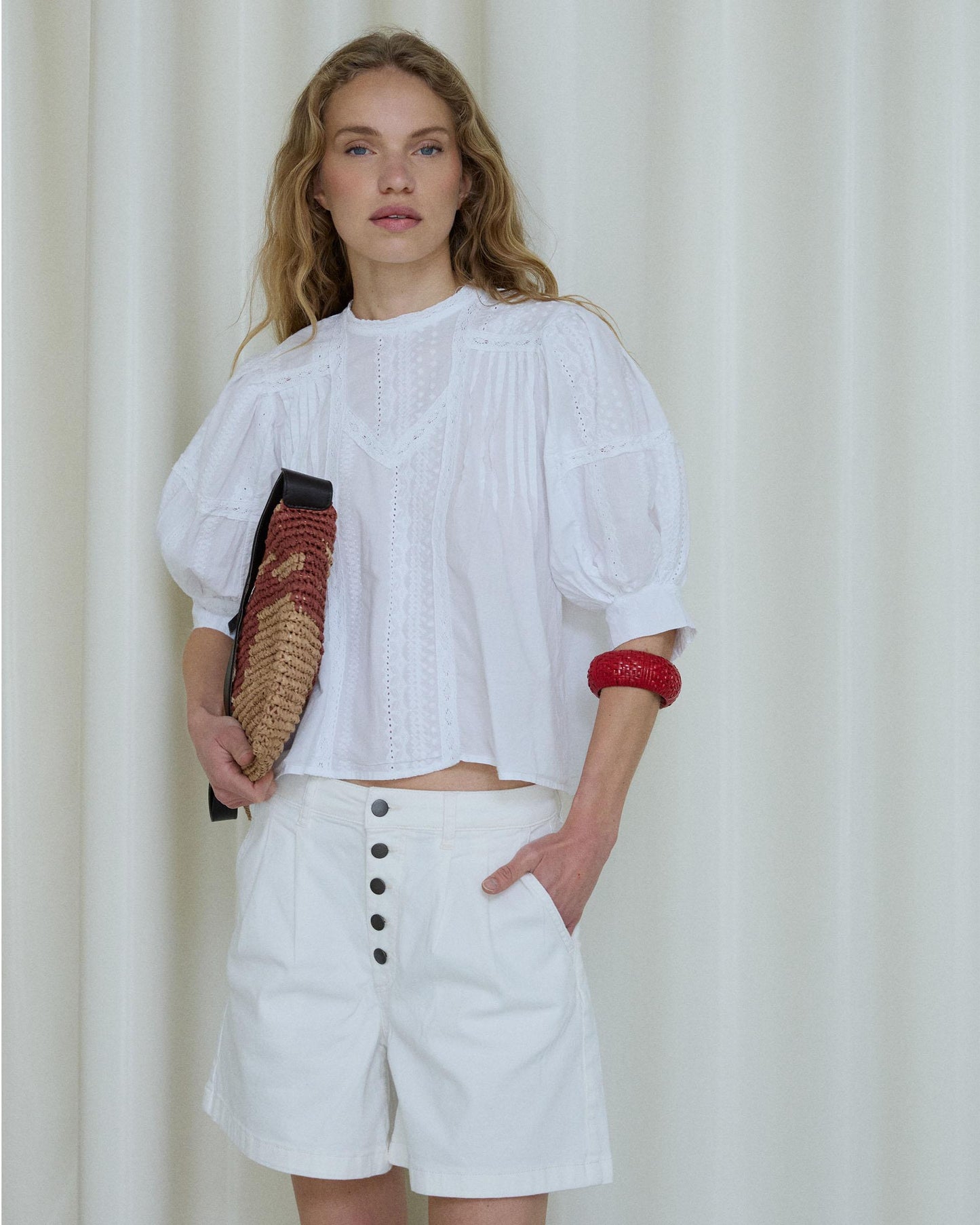 Blouse Manche Française Dentelles Coulisses Blanc