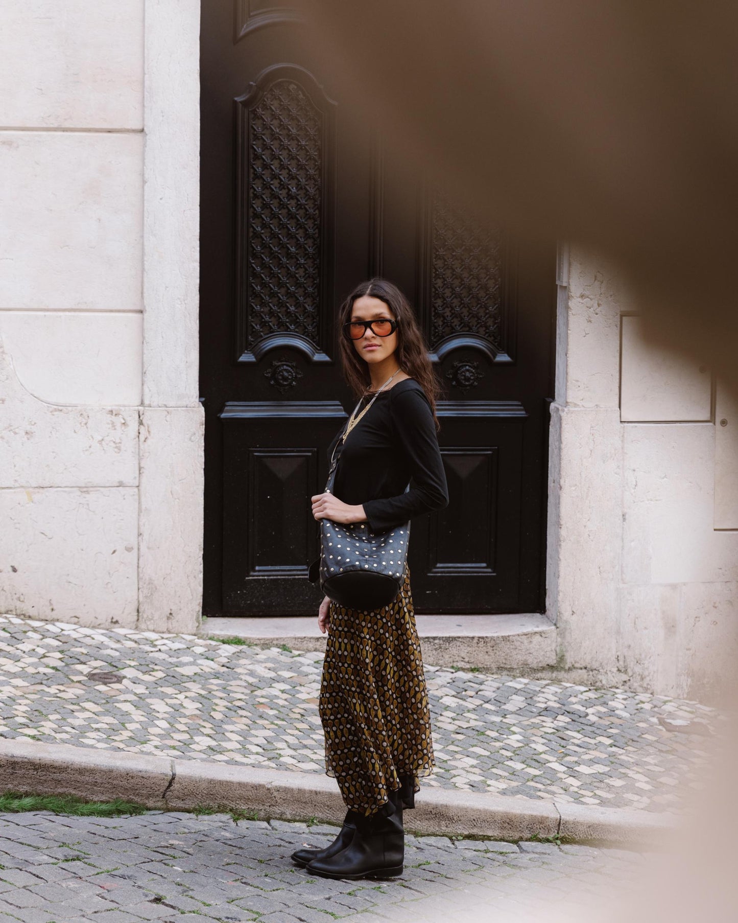 Black Contrast Ruffled Hem Skirt