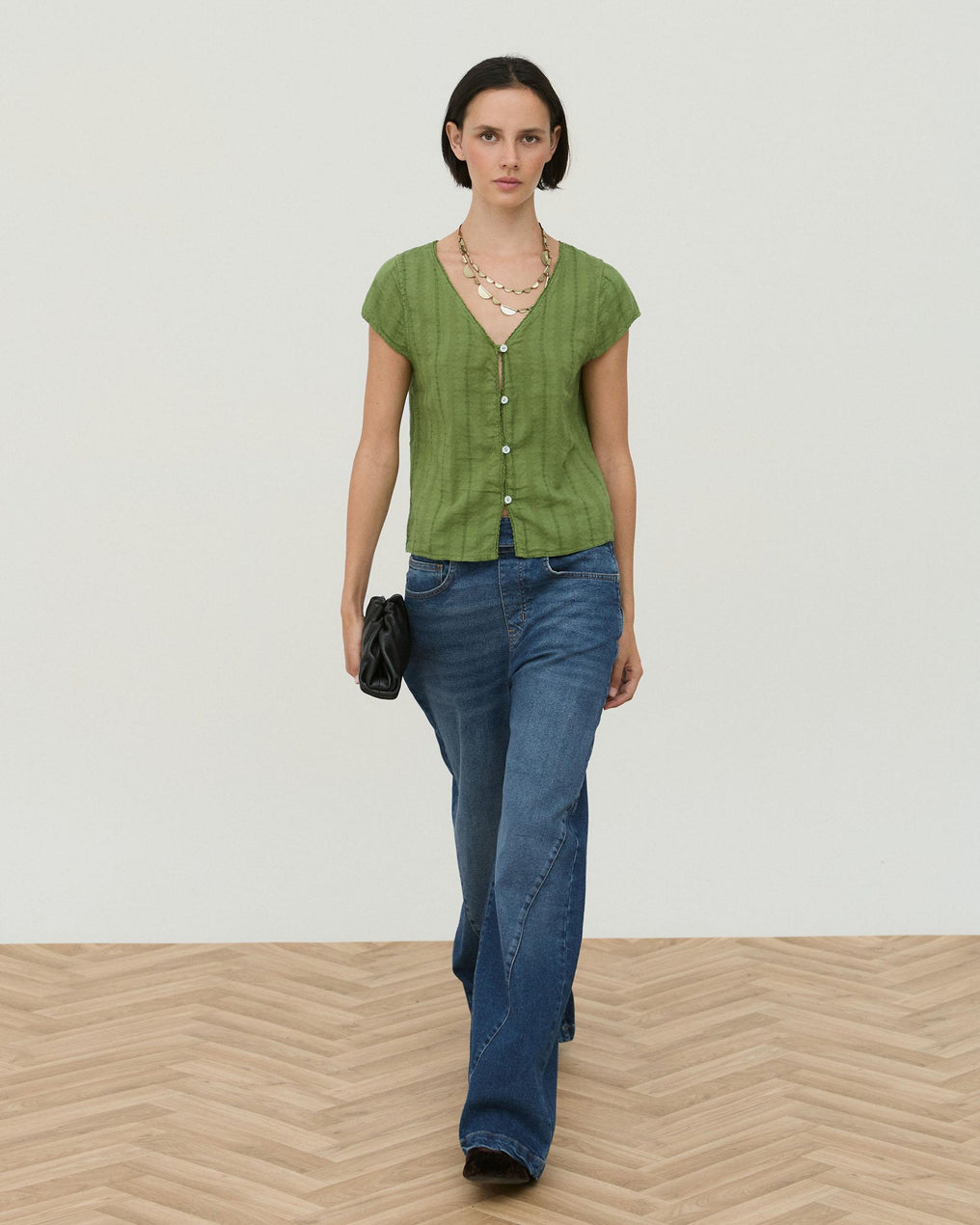 Blusa Tejido Rustico Bordados Florales Verde