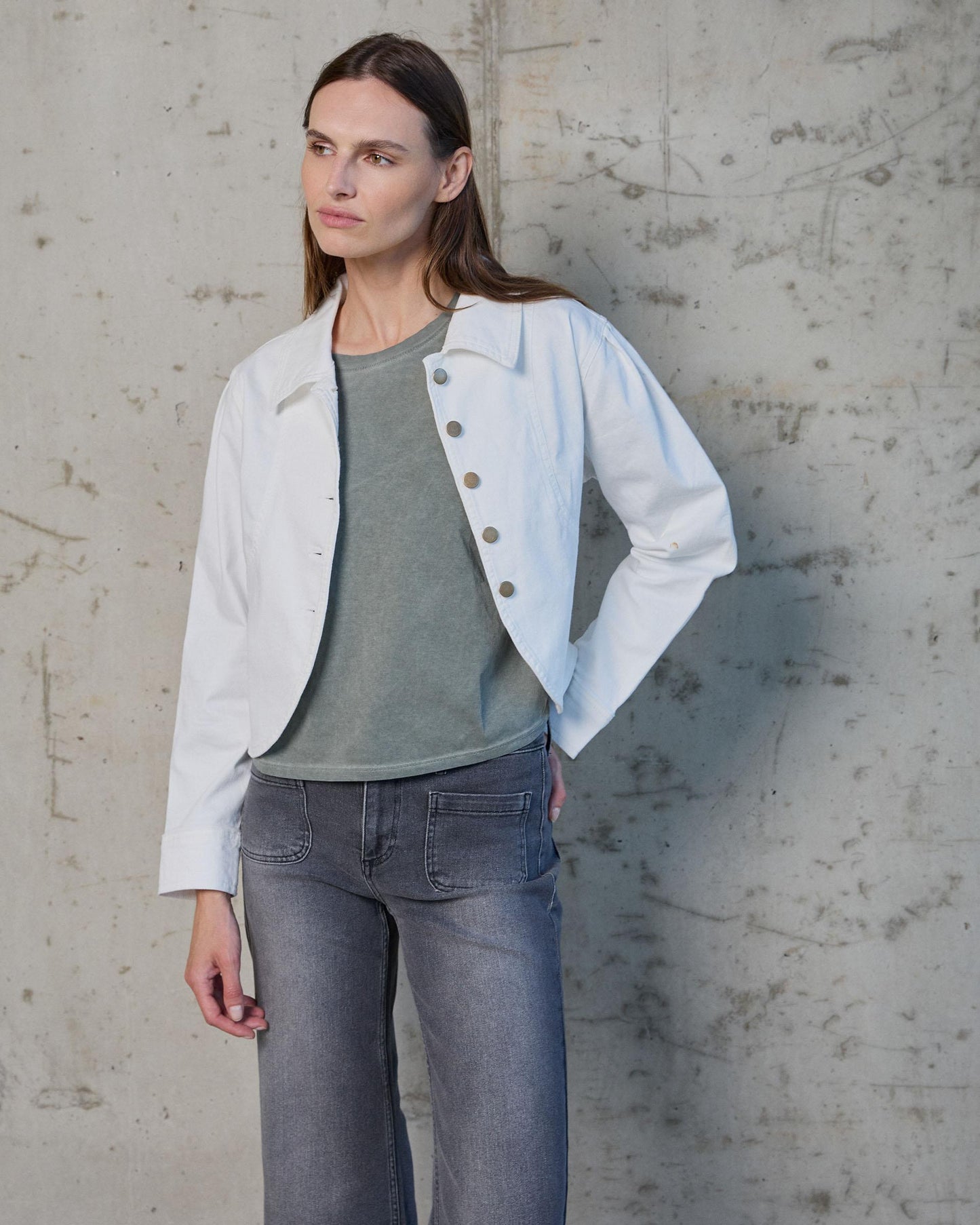 White Puff Sleeve Denim Jacket