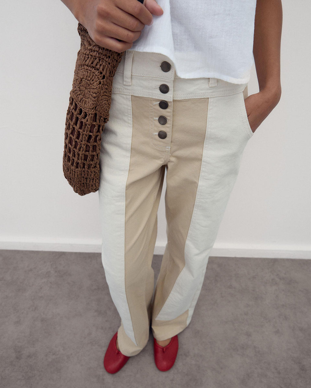 Jeans Contrastes Beige