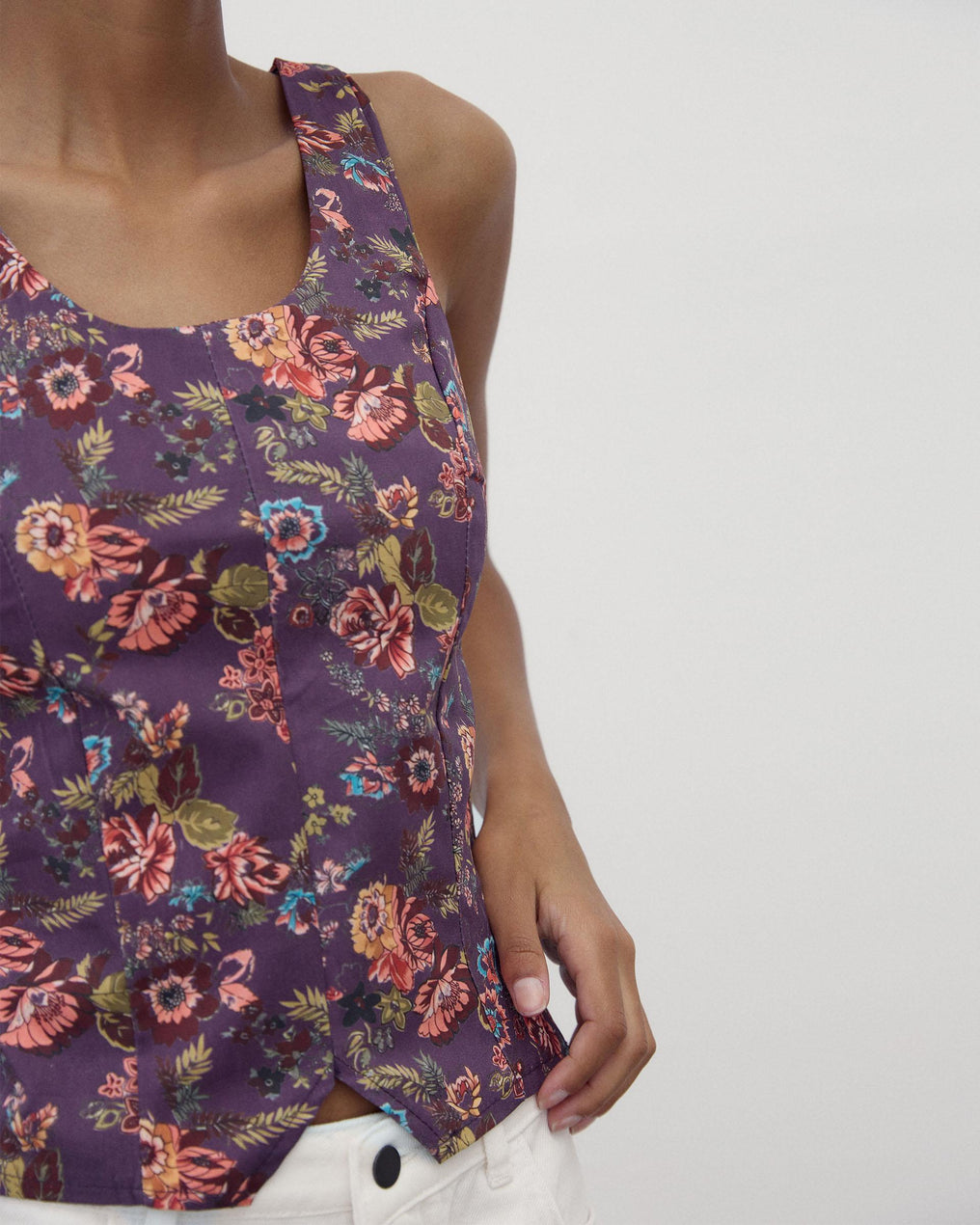 Top Corpete Estampado Floral Roxo