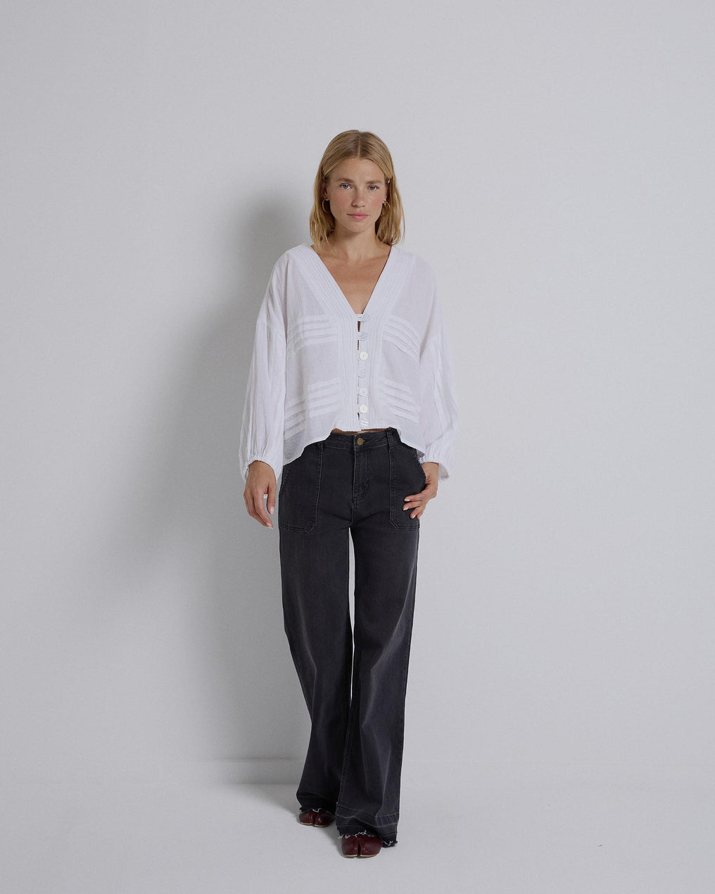 Blusa Pliegues Blanca