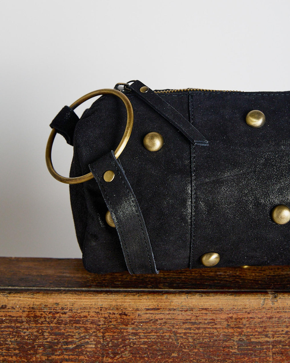 Bolso 100% Piel Tachas Mini Brillo Negro