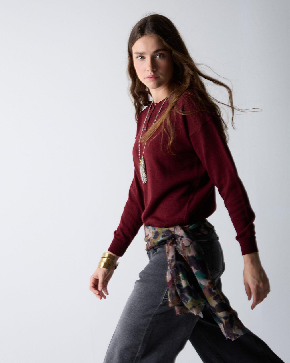 Maroon Fine Knit Polo Sweater