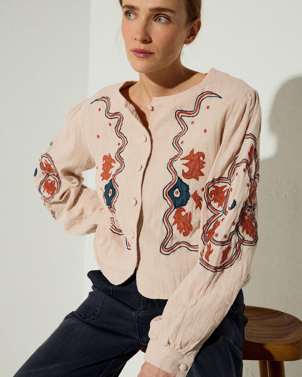 Sobrecamisa Bordados Etnicos Rosa Palo