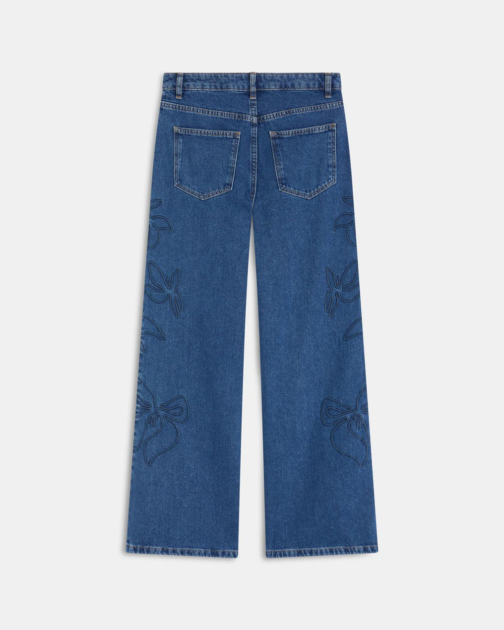 Jeans Bordados Silueta Flor Azul