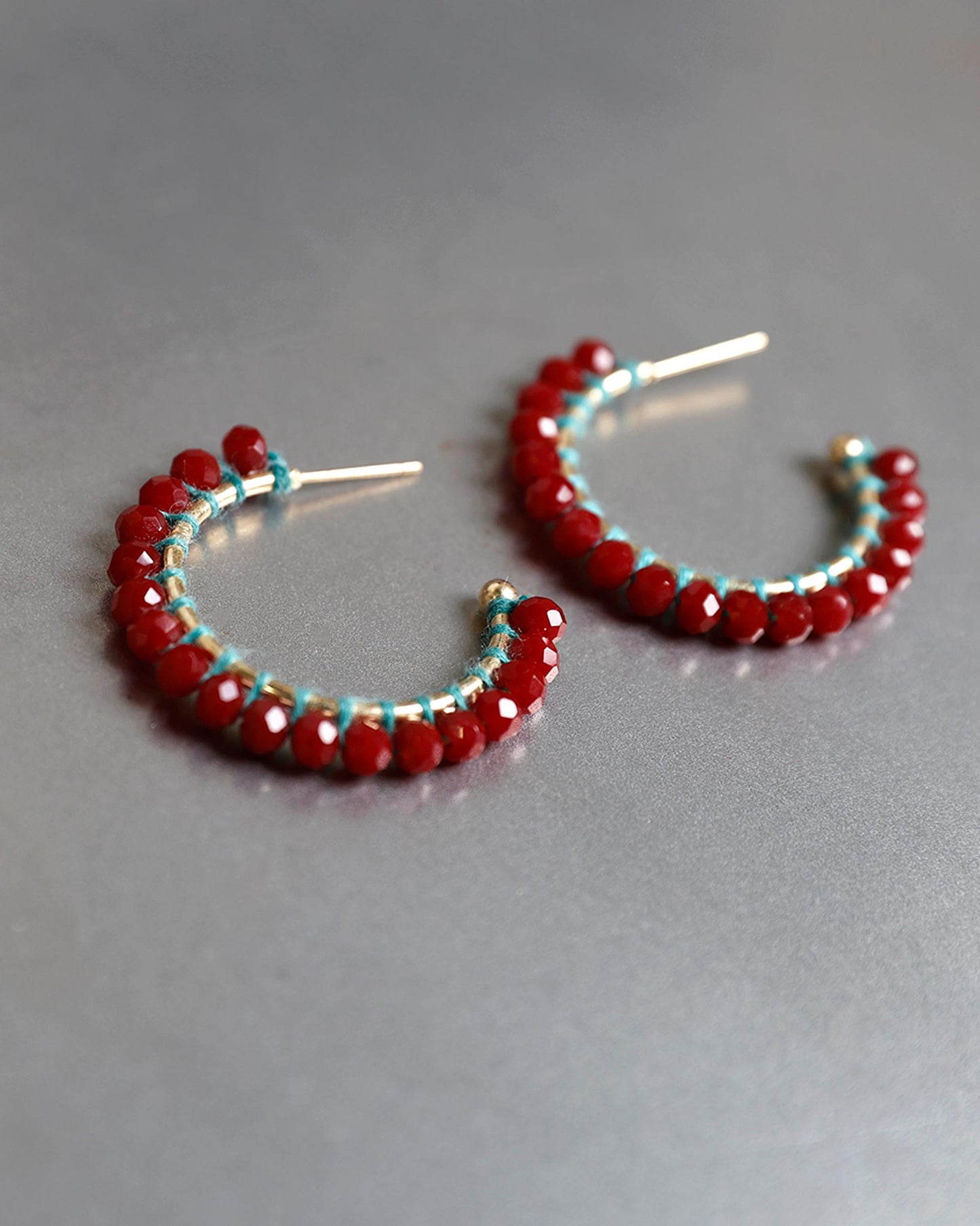 Red Beaded Hoop Earrings
