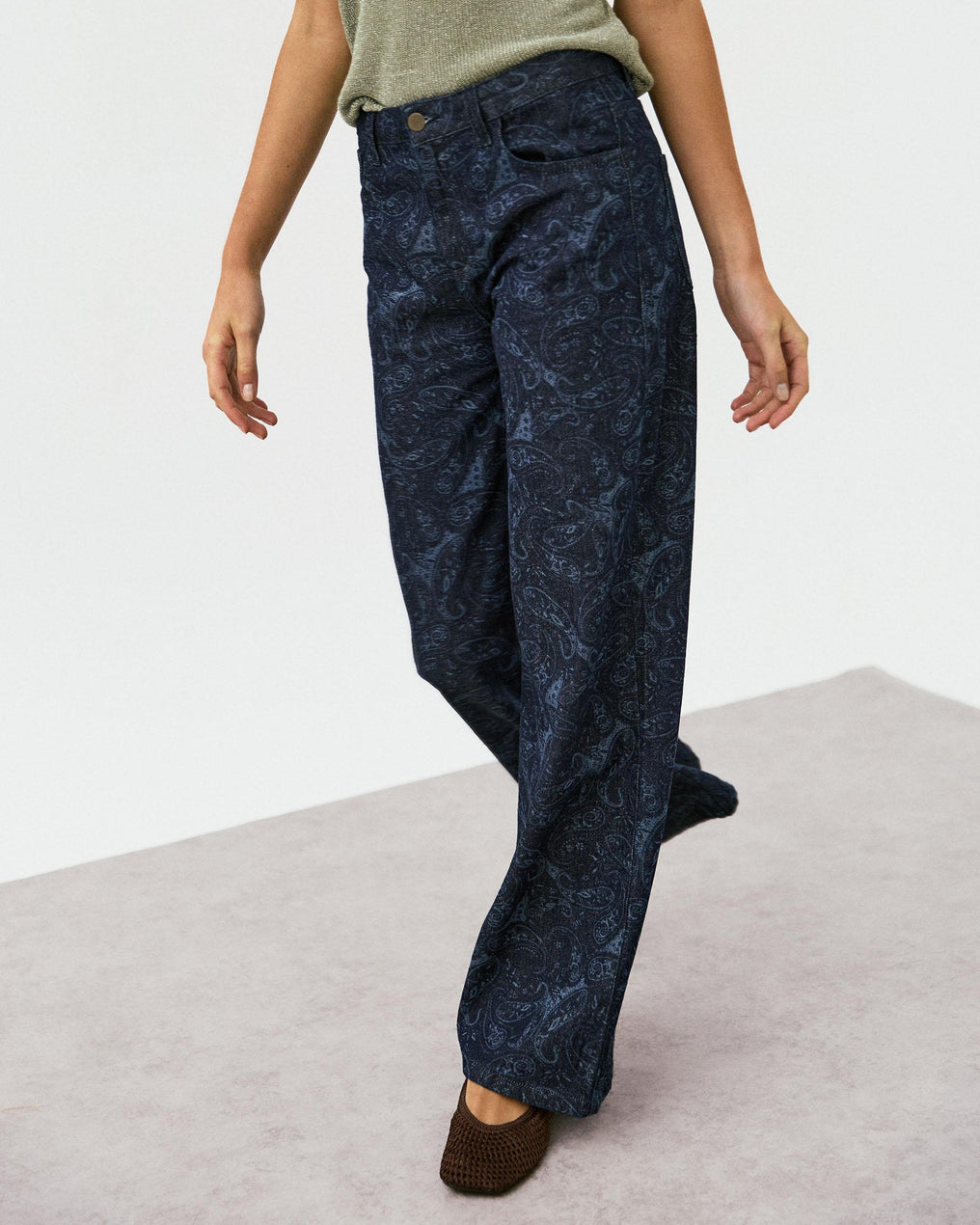 Jeans Wide Leg Estampado Azul Oscuro