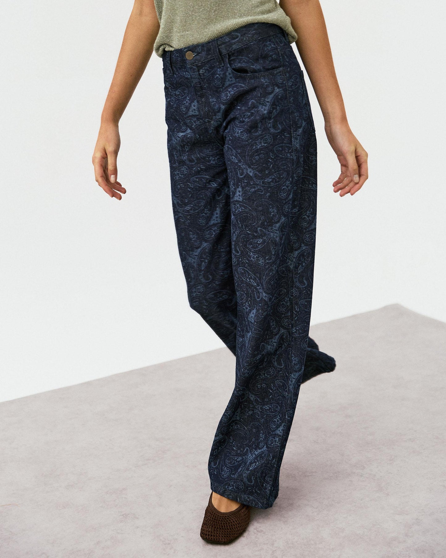 Jeans Wide Leg Estampado Azul Oscuro