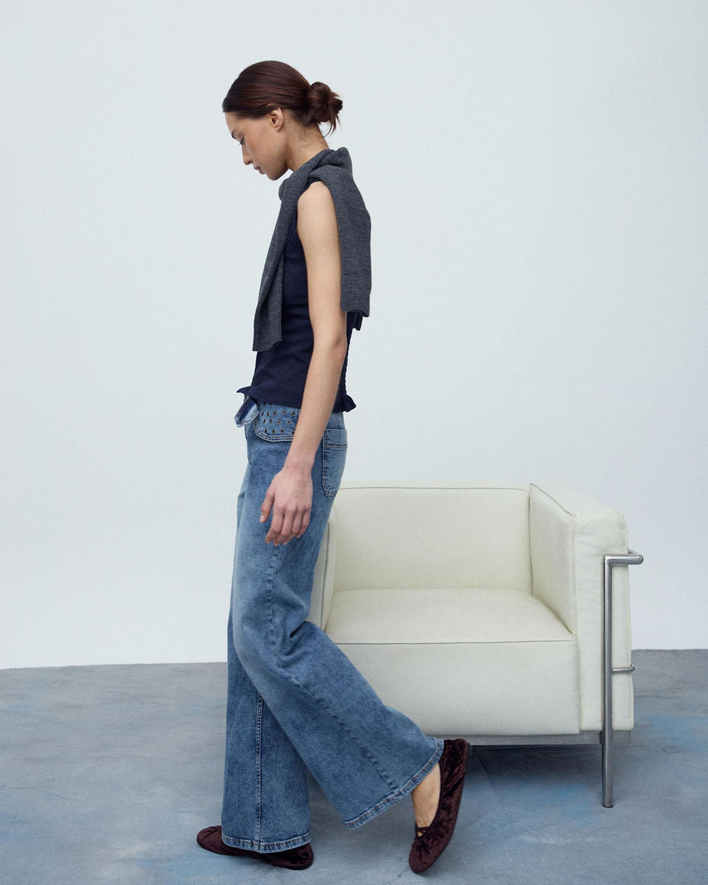 Jeans Cinturón Arandelas Azul