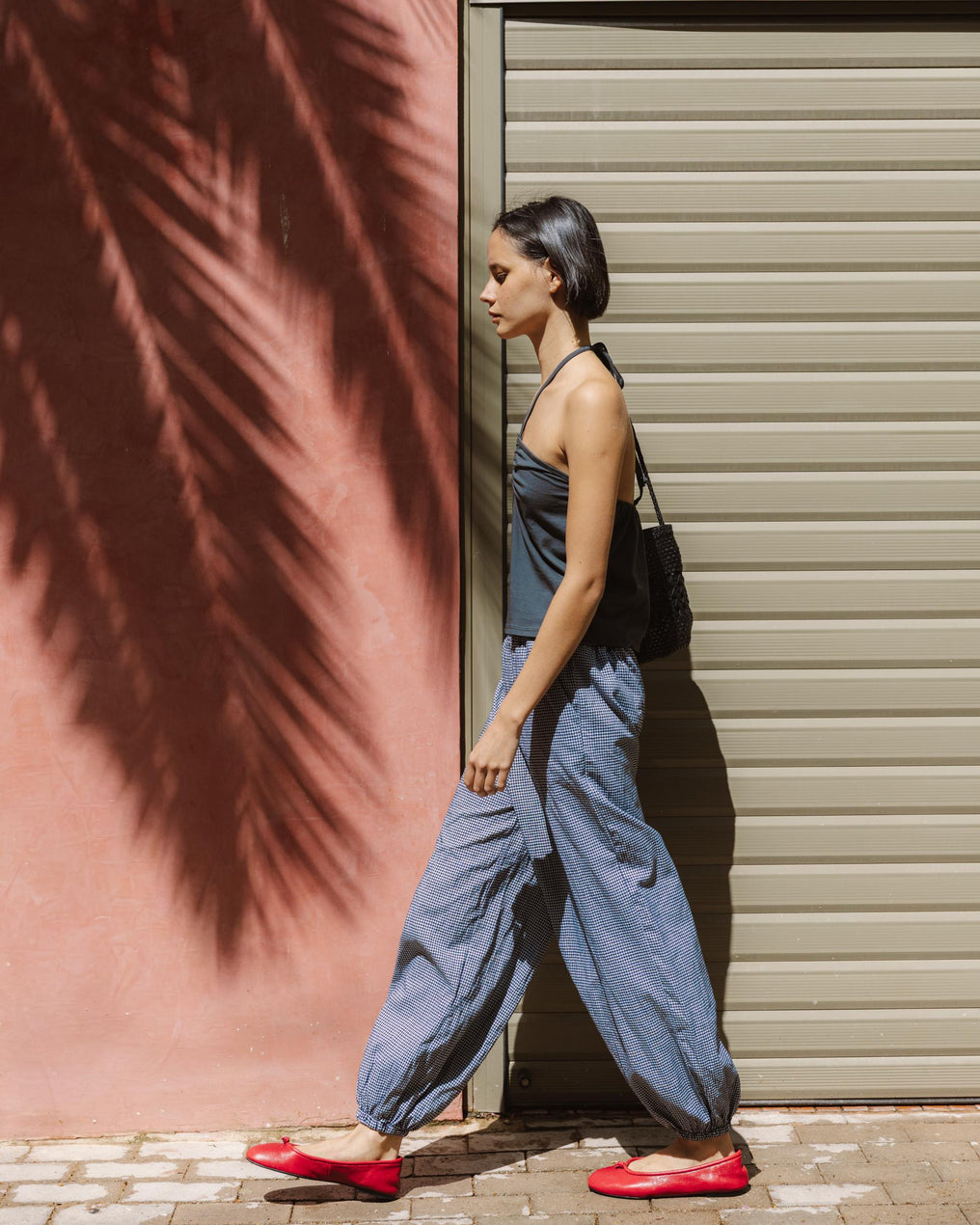 Pantalón Bombacho Cuadros Vichy Azul Oscuro